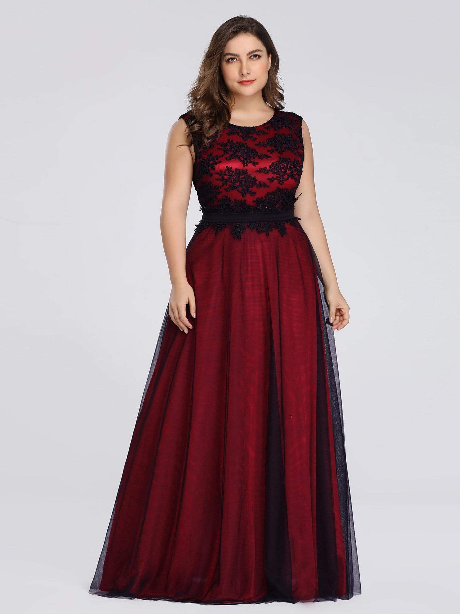 Color=Burgundy | Sleeveless Evening Dress With Black Brocade-Burgundy 6 Color=Burgundy | Sleeveless Evening Dress With Black Brocade-Burgundy 6