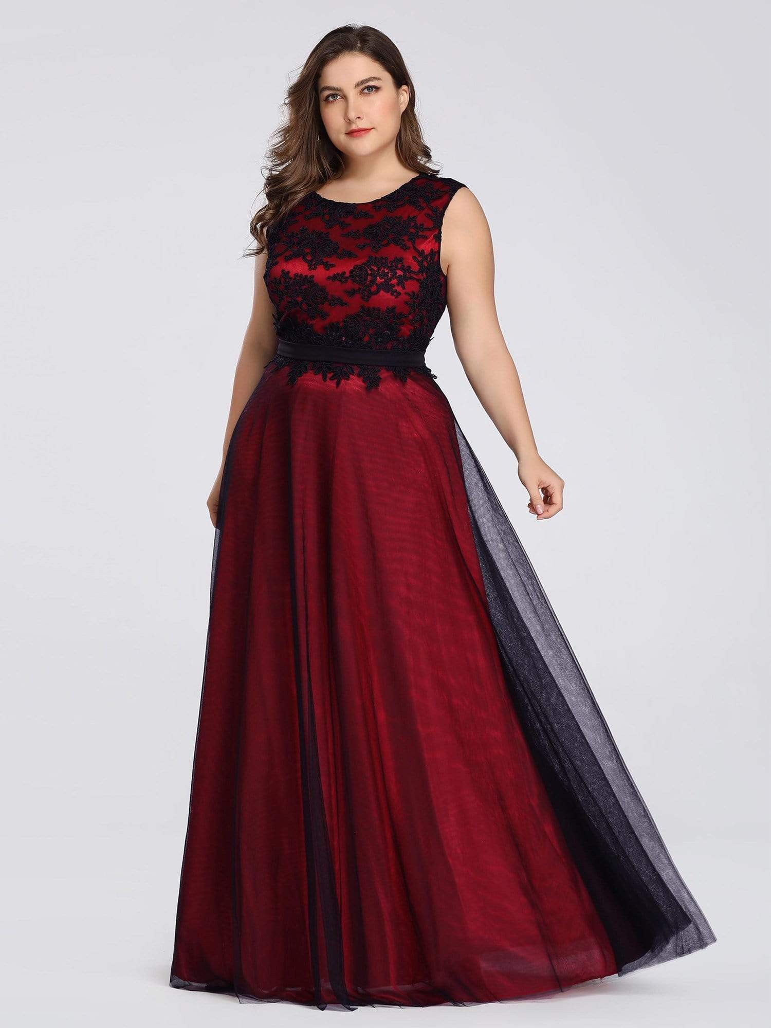 Color=Burgundy | Sleeveless Evening Dress With Black Brocade-Burgundy 8 Color=Burgundy | Sleeveless Evening Dress With Black Brocade-Burgundy 8