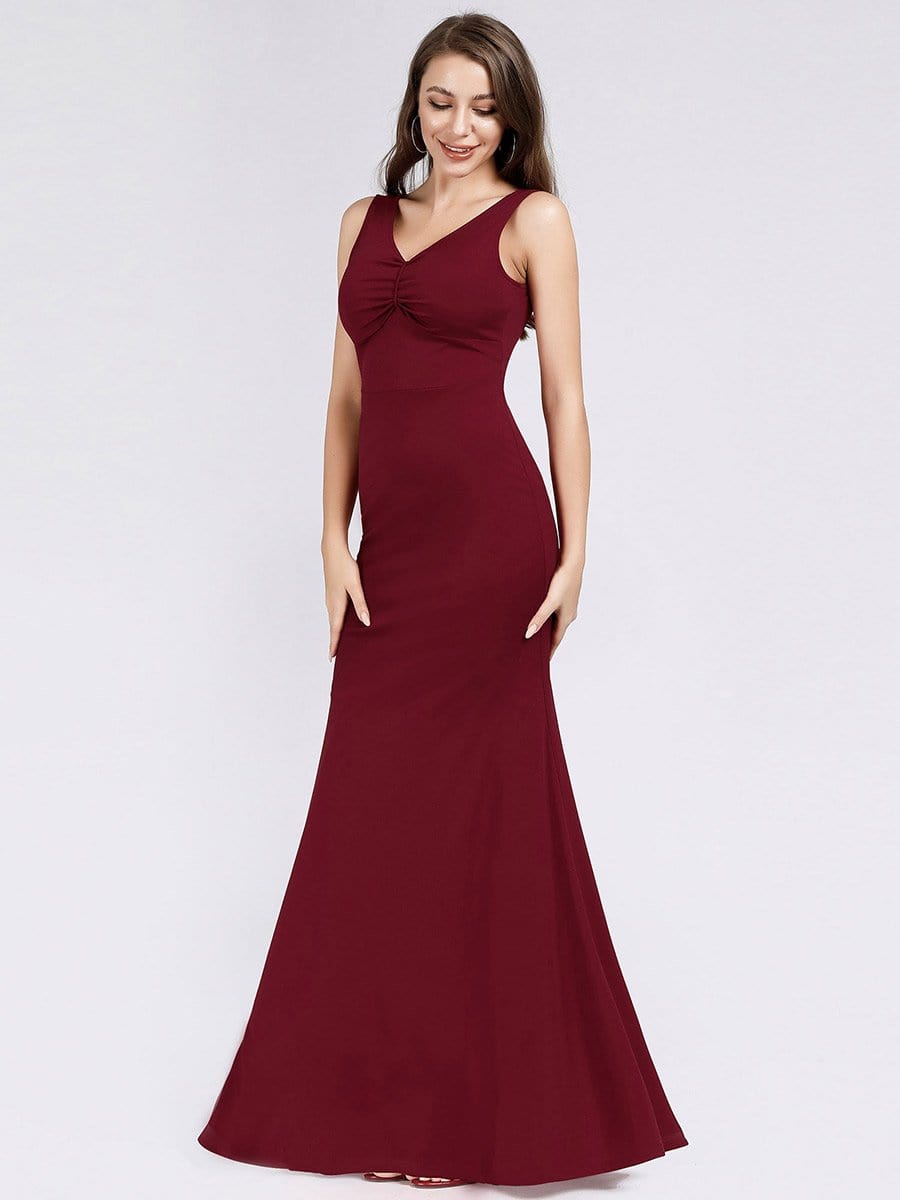 Color=Red | Women'S Long V Neck Formal Evening Dress-Red 3 Color=Red | Women'S Long V Neck Formal Evening Dress-Red 3