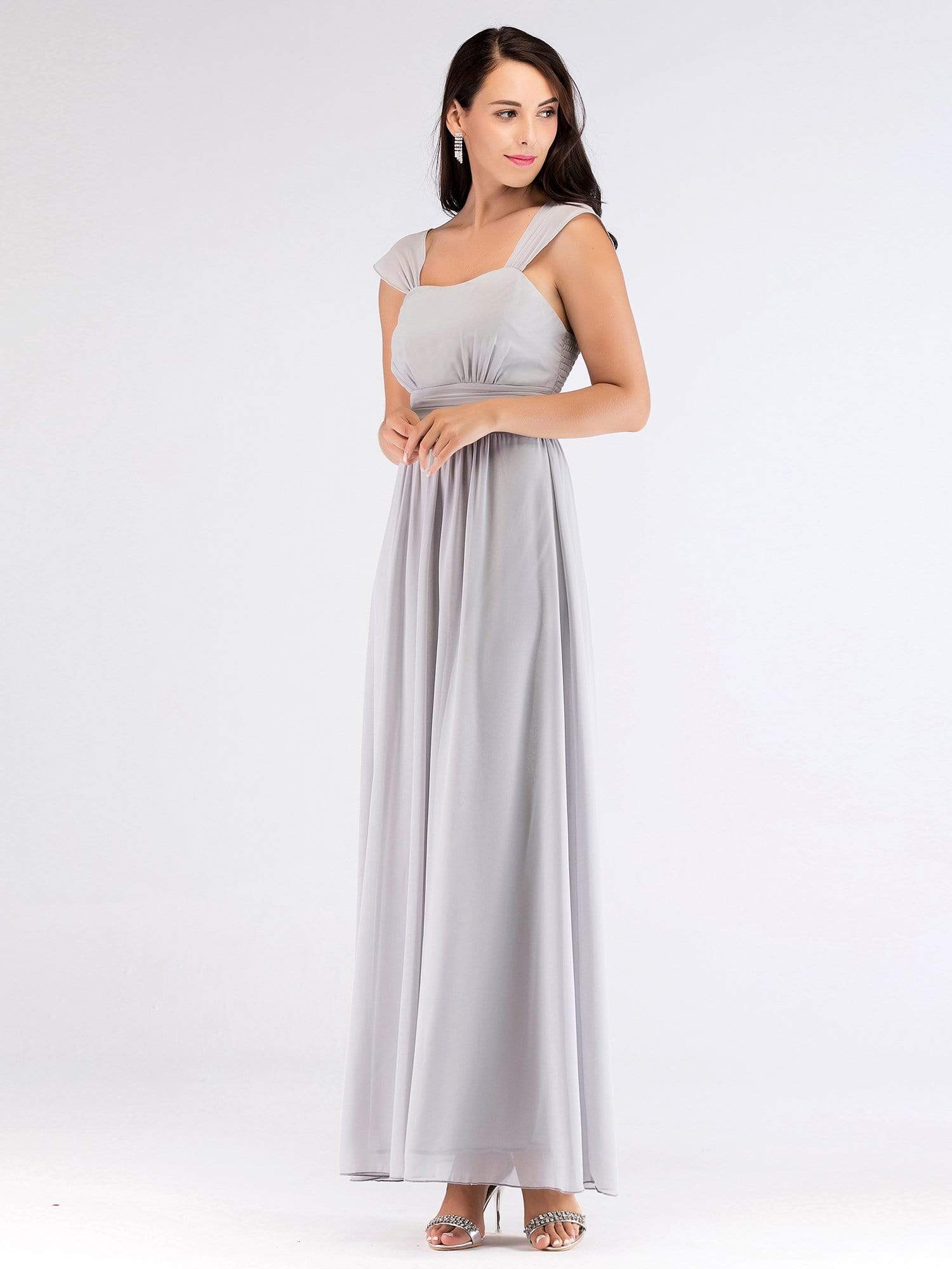 Color=Grey | Women'S Elegant Square Neck Floor Length Evening Party Dress.-Grey 4 Color=Grey | Women'S Elegant Square Neck Floor Length Evening Party Dress.-Grey 4