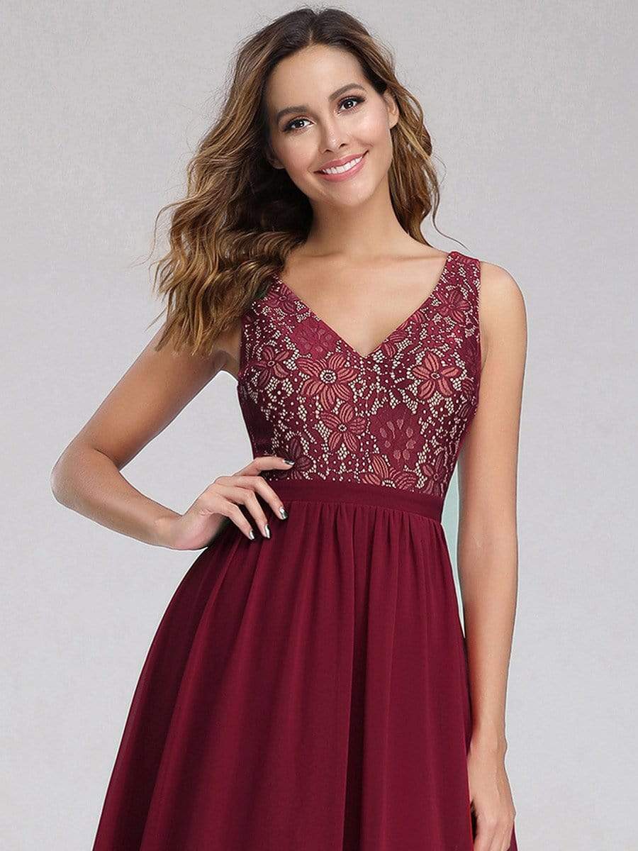 Color=Burgundy | Sleeveless V Neck Long Evening Dress With Lace Bodice-Burgundy 5 Color=Burgundy | Sleeveless V Neck Long Evening Dress With Lace Bodice-Burgundy 5