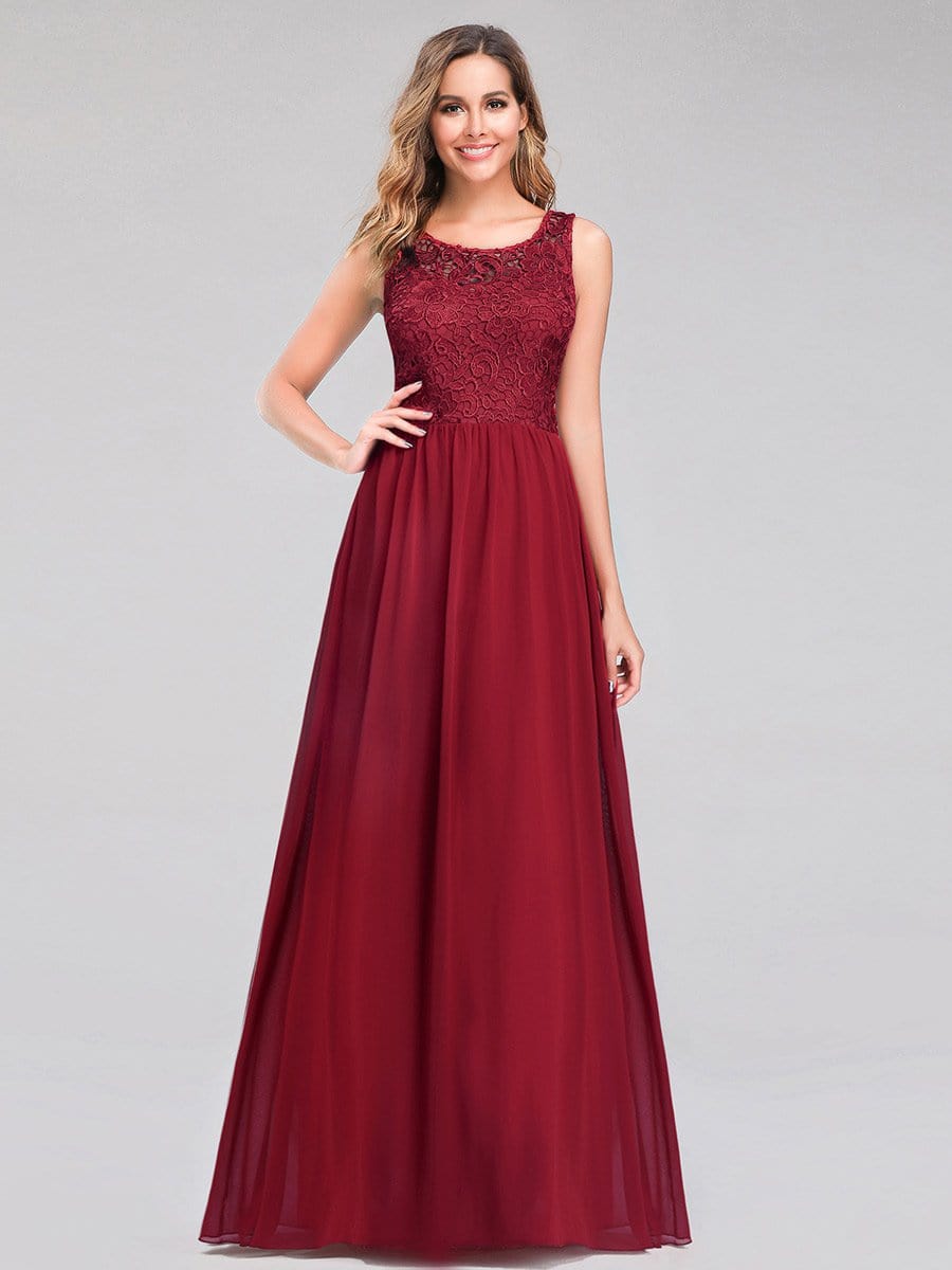 Color=Burgundy | Long Lace Illusion Evening Formal Dresses-Burgundy 1 Color=Burgundy | Long Lace Illusion Evening Formal Dresses-Burgundy 1