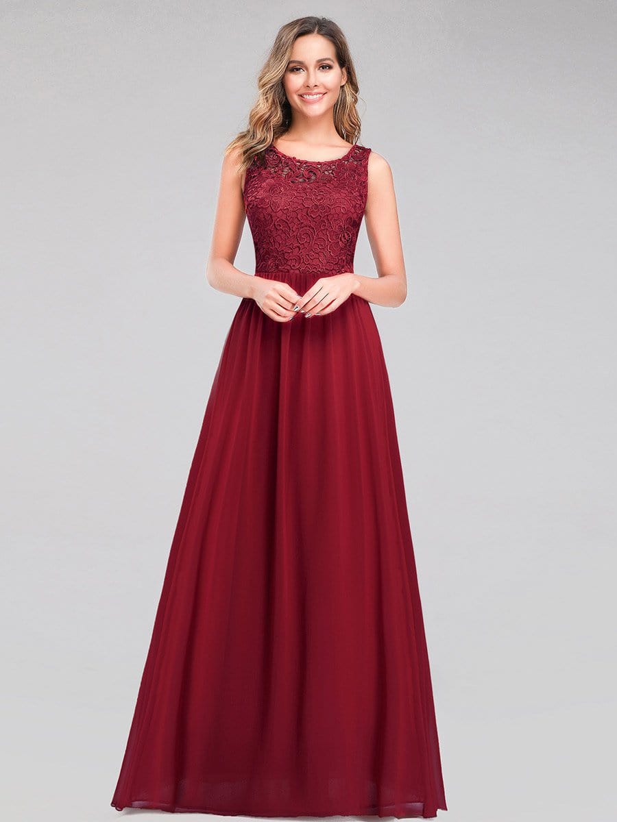Color=Burgundy | Long Lace Illusion Evening Formal Dresses-Burgundy 3 Color=Burgundy | Long Lace Illusion Evening Formal Dresses-Burgundy 3