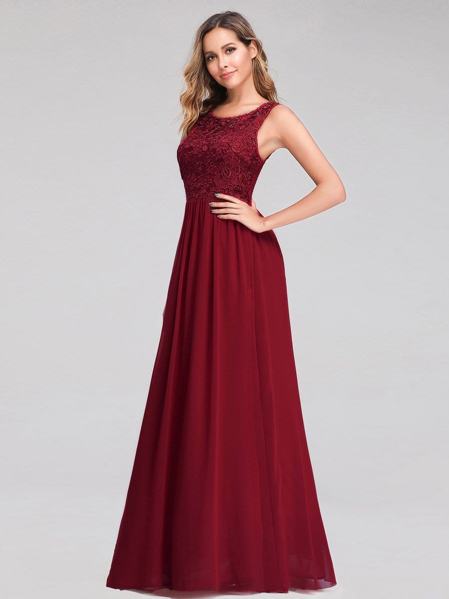 Color=Burgundy | Long Lace Illusion Evening Formal Dresses-Burgundy 4 Color=Burgundy | Long Lace Illusion Evening Formal Dresses-Burgundy 4