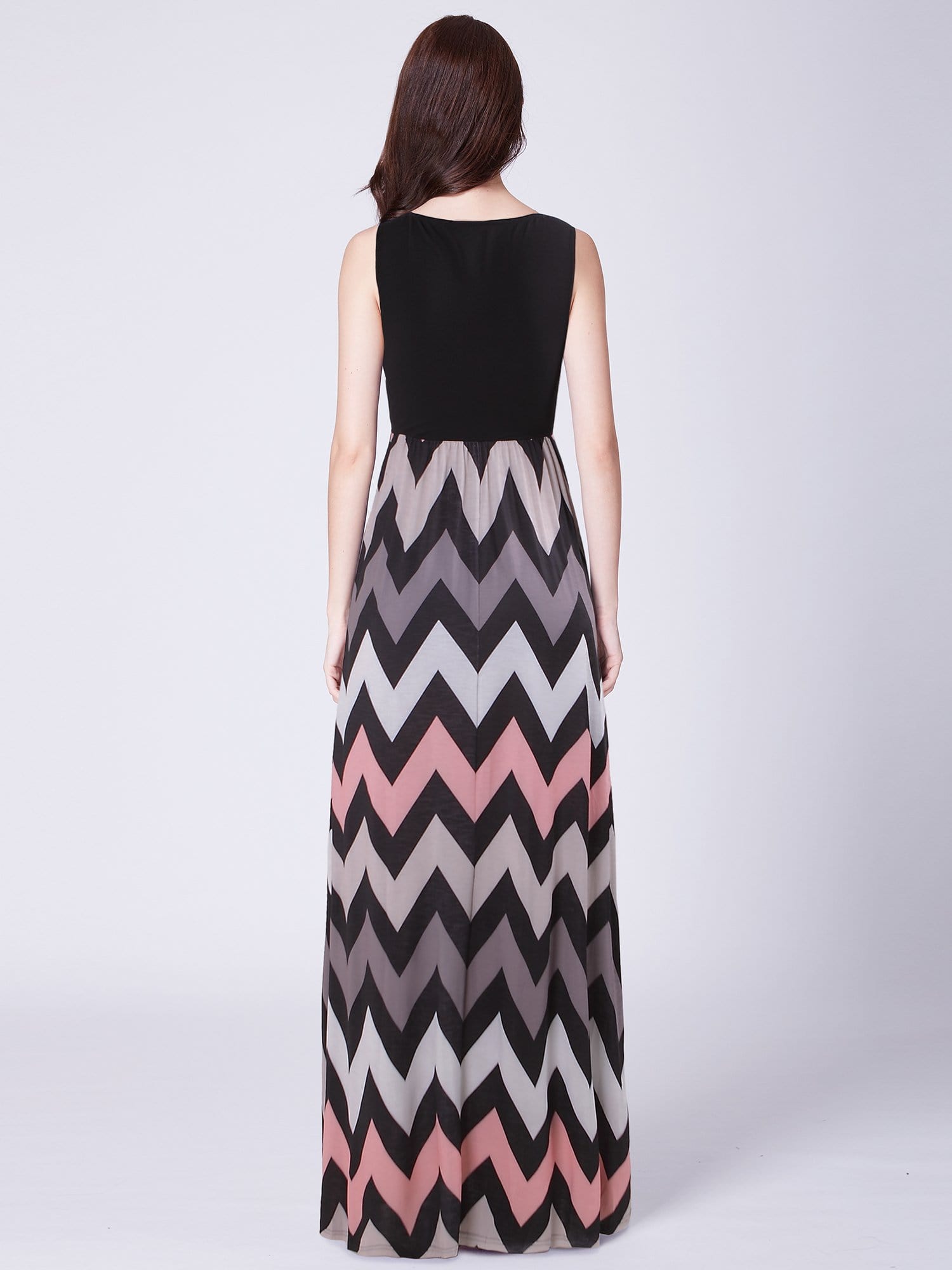 Color=Black | O-Neck Wave Striped Boho Maxi Dress-Black 2 Color=Black | O-Neck Wave Striped Boho Maxi Dress-Black 2