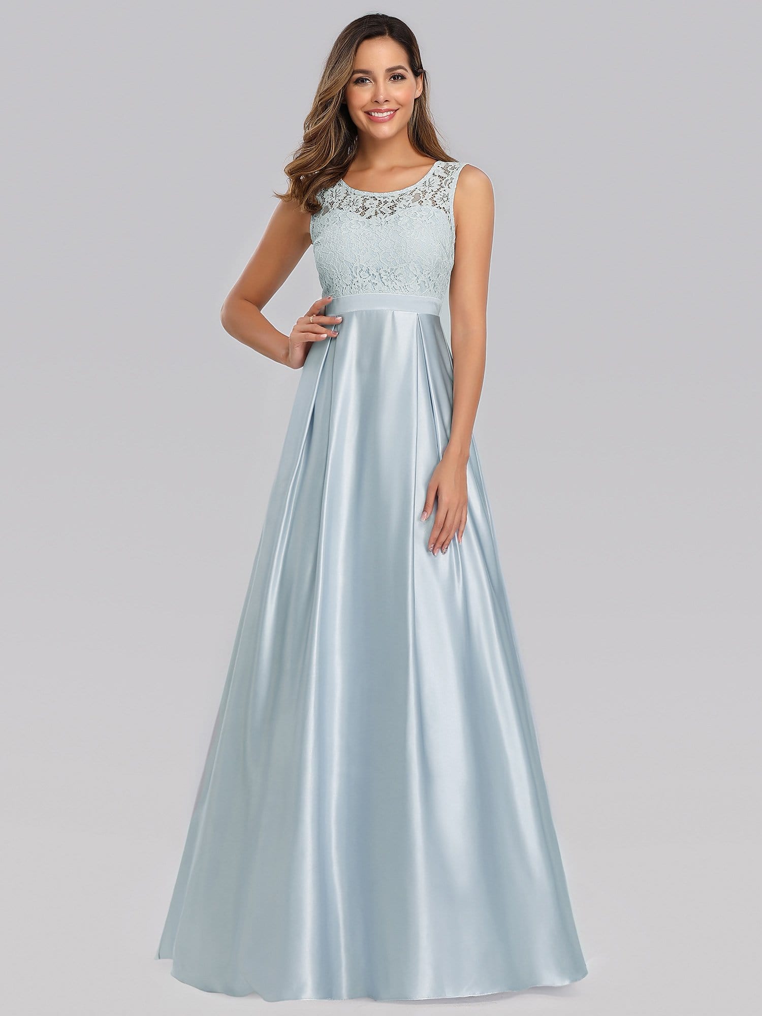 Color=Sky Blue | Long Sleeveless Lace Satin O-Neck Wedding Bridesmaid Dresses-Sky Blue 1 Color=Sky Blue | Long Sleeveless Lace Satin O-Neck Wedding Bridesmaid Dresses-Sky Blue 1