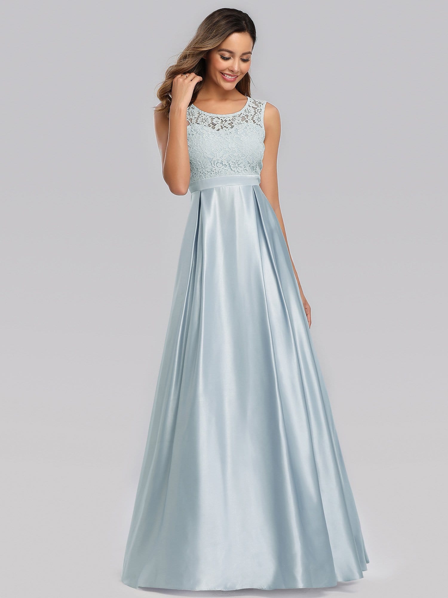 Color=Sky Blue | Long Sleeveless Lace Satin O-Neck Wedding Bridesmaid Dresses-Sky Blue 4 Color=Sky Blue | Long Sleeveless Lace Satin O-Neck Wedding Bridesmaid Dresses-Sky Blue 4