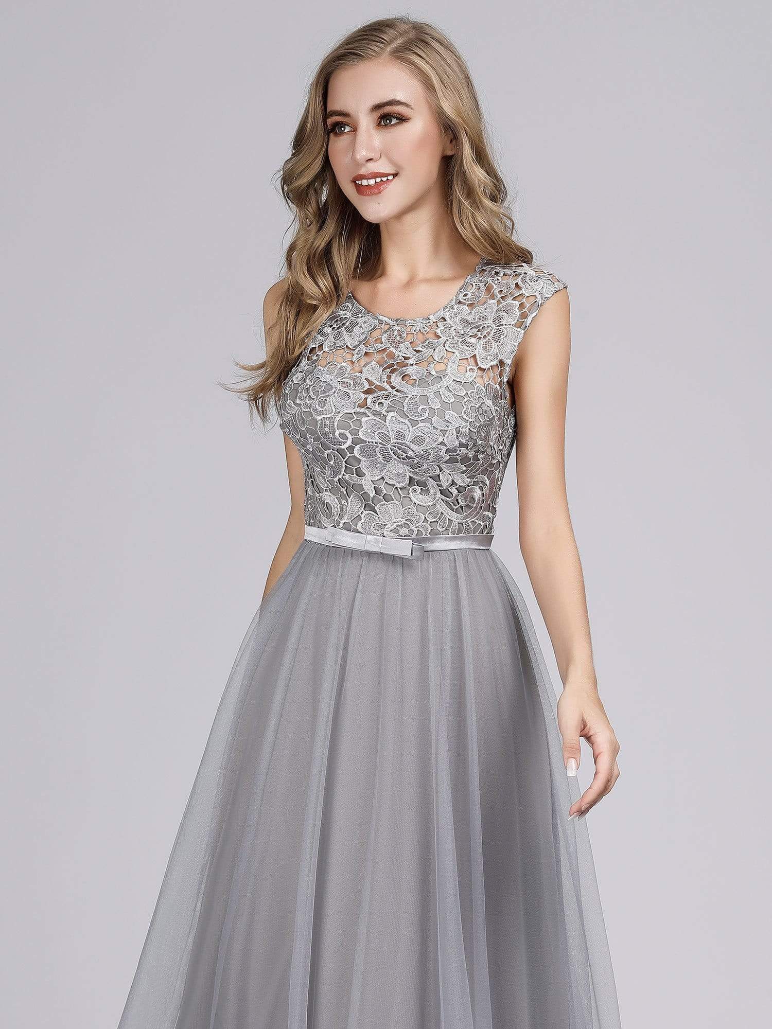 Color=Grey | Long Floor Length Lace O Neck Illusion Formal Dress Prom Dress-Grey 2 Color=Grey | Long Floor Length Lace O Neck Illusion Formal Dress Prom Dress-Grey 2
