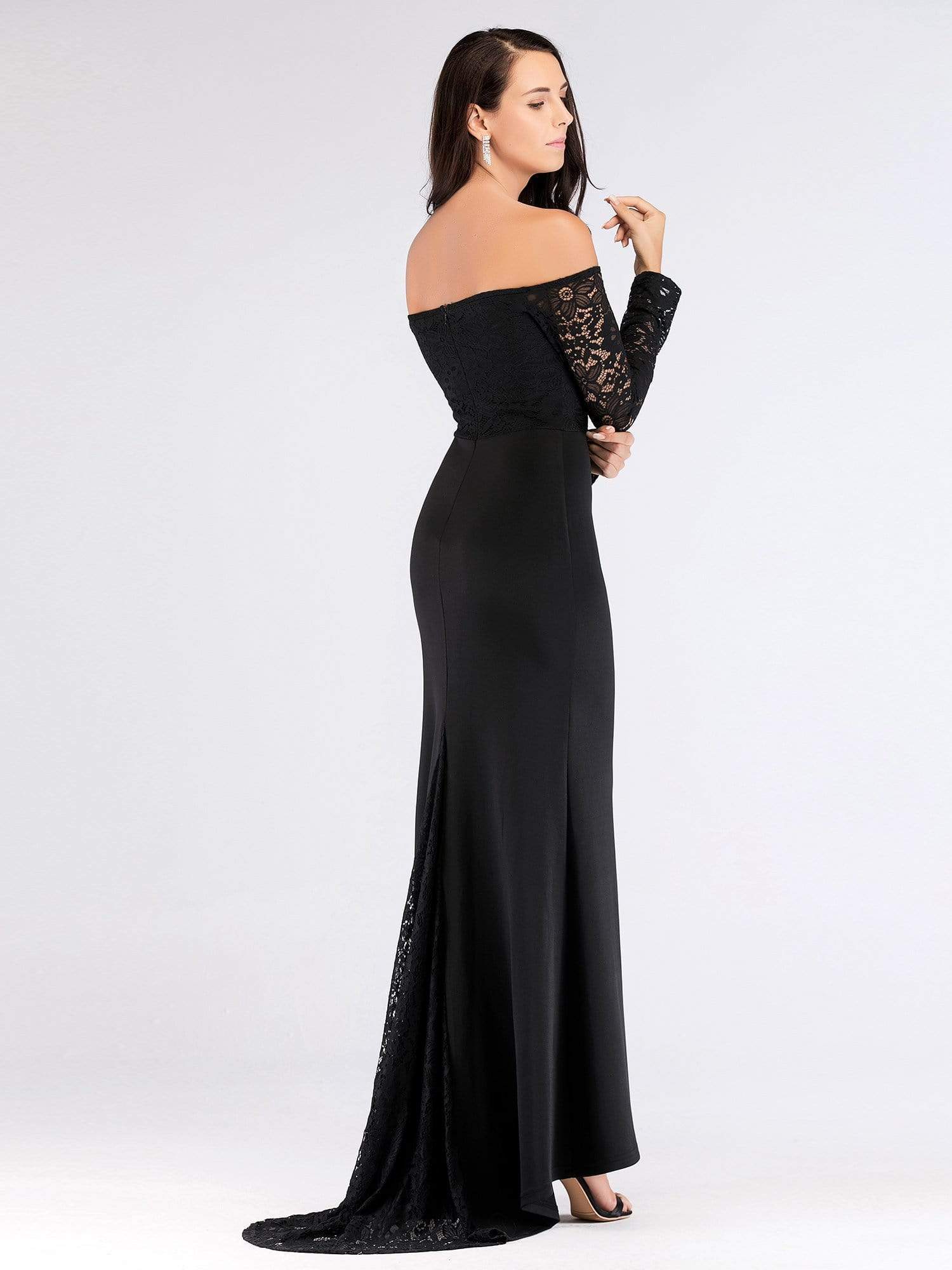 Color=Black | Long Black Off Shoulder Evening Dress-Black 2 Color=Black | Long Black Off Shoulder Evening Dress-Black 2