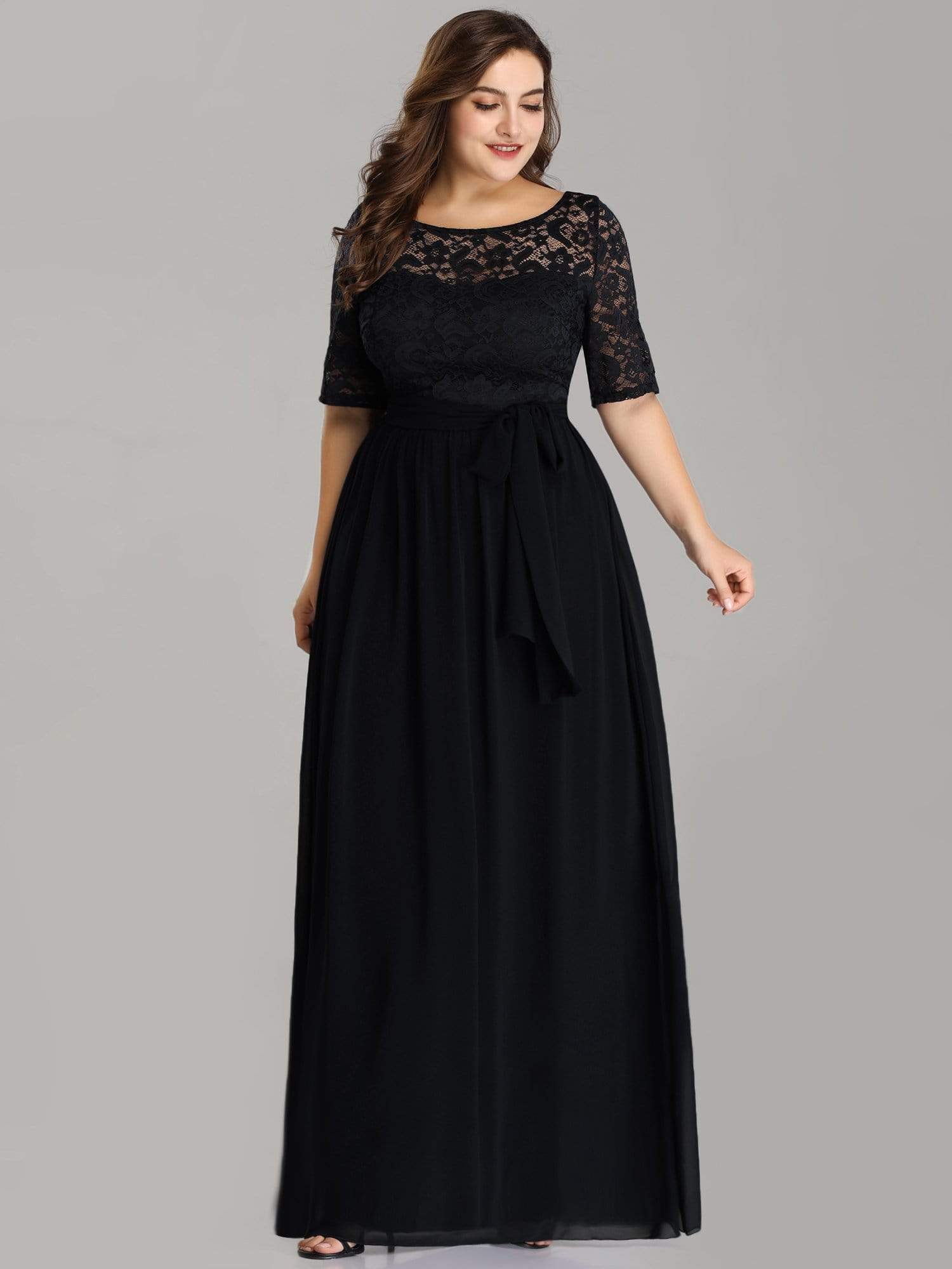 Color=Black | Plus Size Long Sleeve Floor Length Evening Dress-Black 3 Color=Black | Plus Size Long Sleeve Floor Length Evening Dress-Black 3