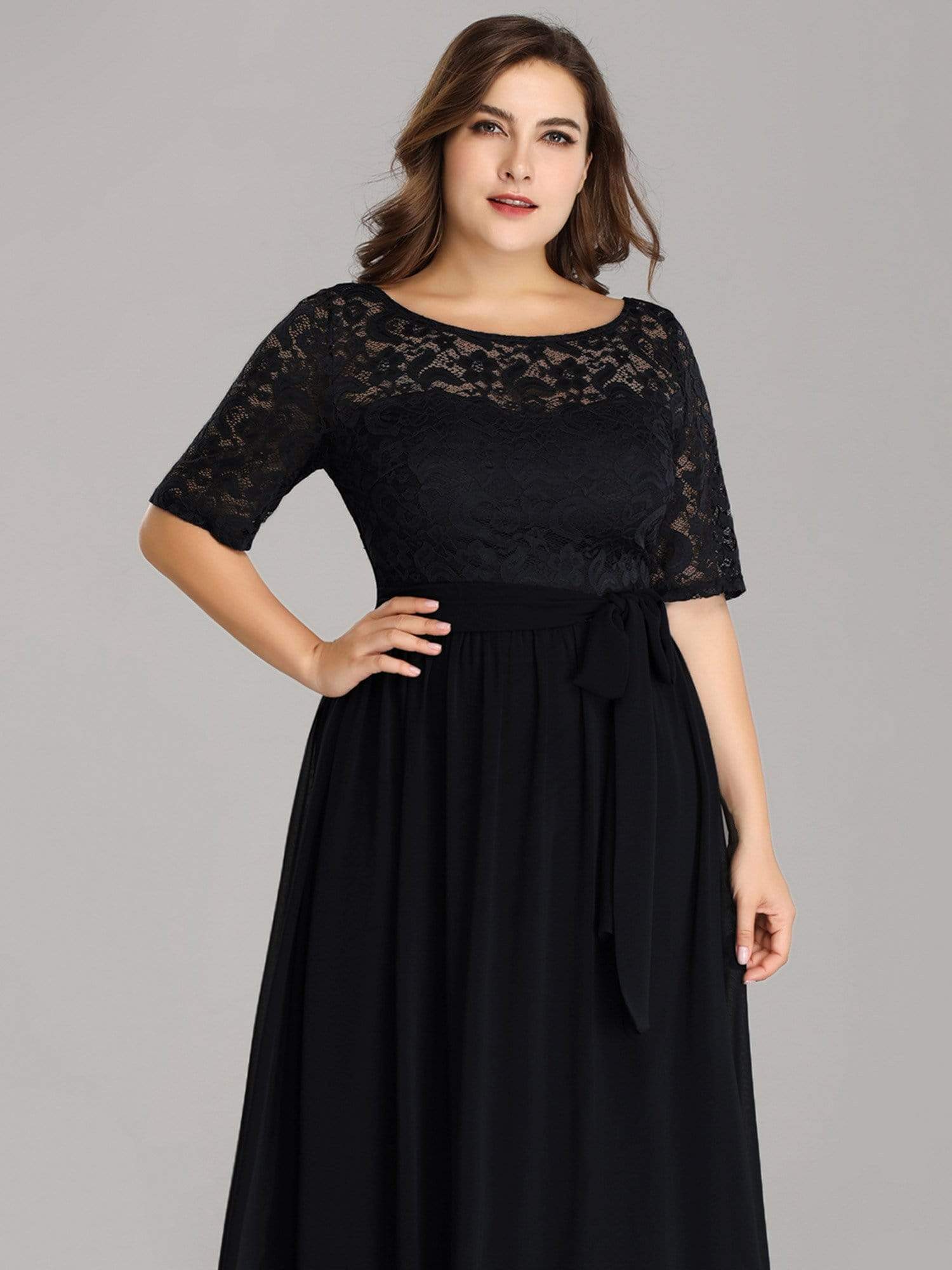 Color=Black | Plus Size Long Sleeve Floor Length Evening Dress-Black 5 Color=Black | Plus Size Long Sleeve Floor Length Evening Dress-Black 5
