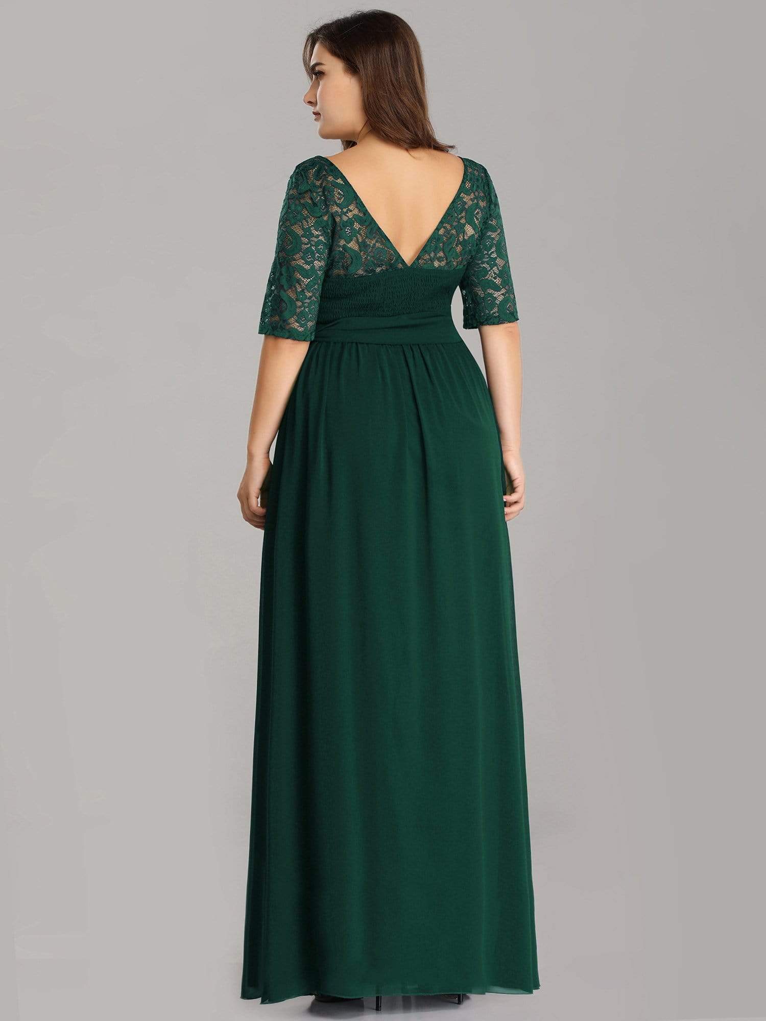 Color=Dark Green | Plus Size Long Sleeve Floor Length Evening Dress-Dark Green 2 Color=Dark Green | Plus Size Long Sleeve Floor Length Evening Dress-Dark Green 2