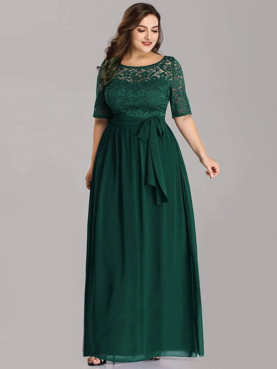 COLOR=Dark Green | Plus Size Long Sleeve Floor Length Evening Dress-Dark Green 3 COLOR=Dark Green | Plus Size Long Sleeve Floor Length Evening Dress-Dark Green 3