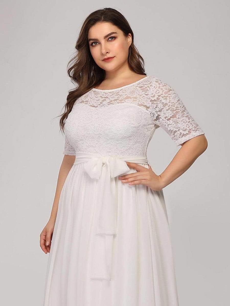 COLOR=White | Plus Size Long Sleeve Floor Length Evening Dress-White 5 COLOR=White | Plus Size Long Sleeve Floor Length Evening Dress-White 5