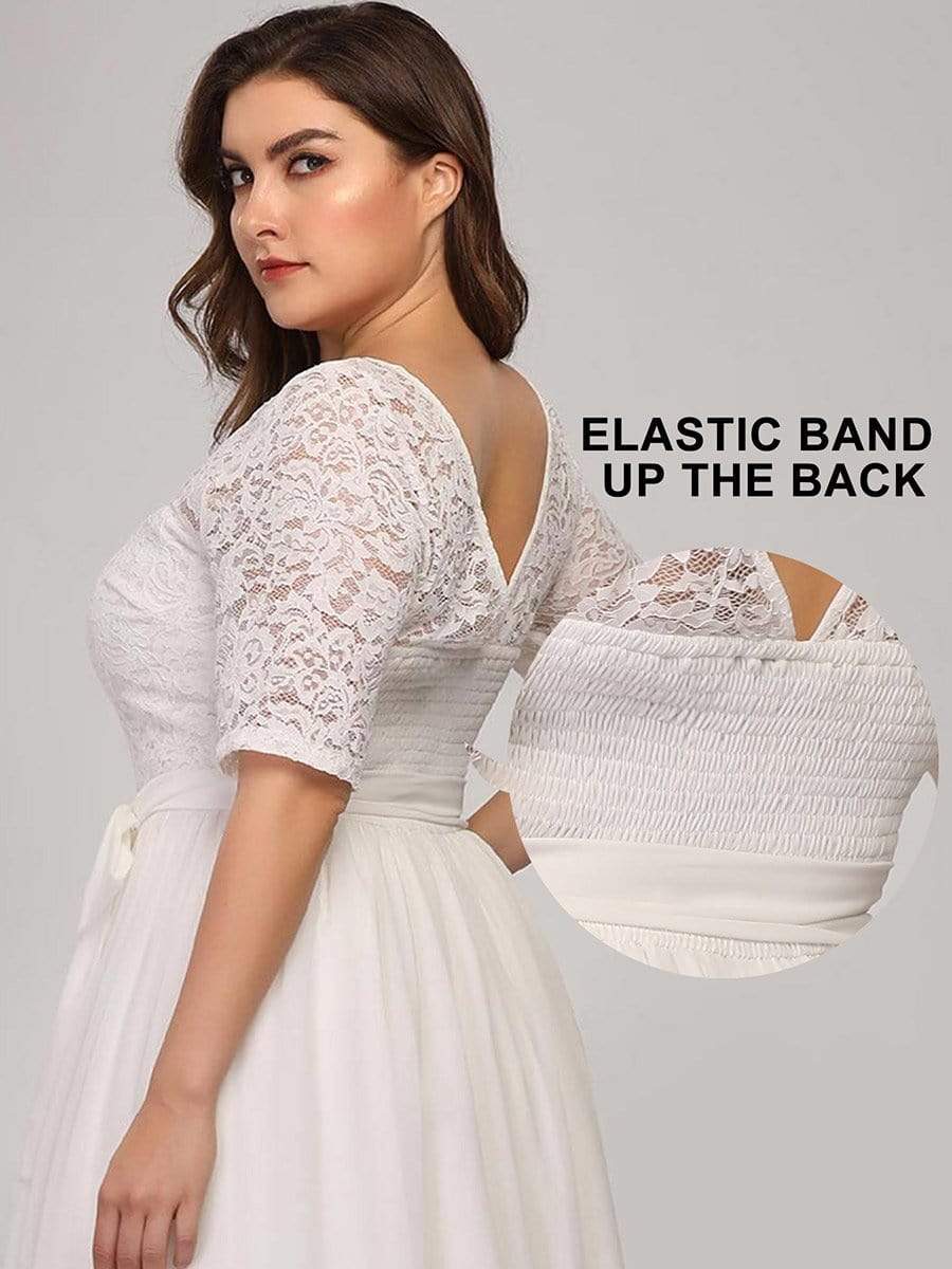COLOR=White | Plus Size Long Sleeve Floor Length Evening Dress-White 6 COLOR=White | Plus Size Long Sleeve Floor Length Evening Dress-White 6