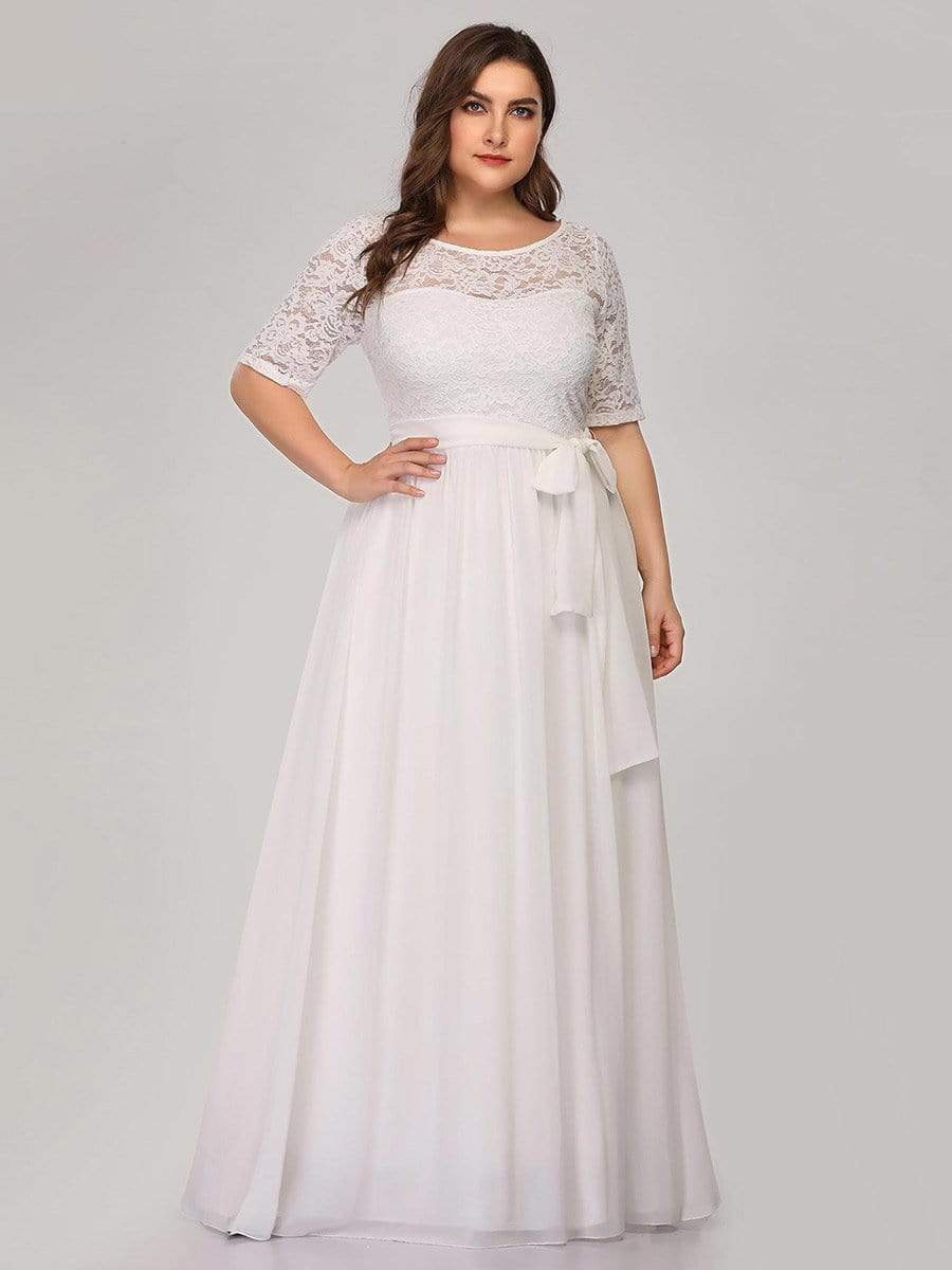 COLOR=White | Plus Size Long Sleeve Floor Length Evening Dress-White 3 COLOR=White | Plus Size Long Sleeve Floor Length Evening Dress-White 3