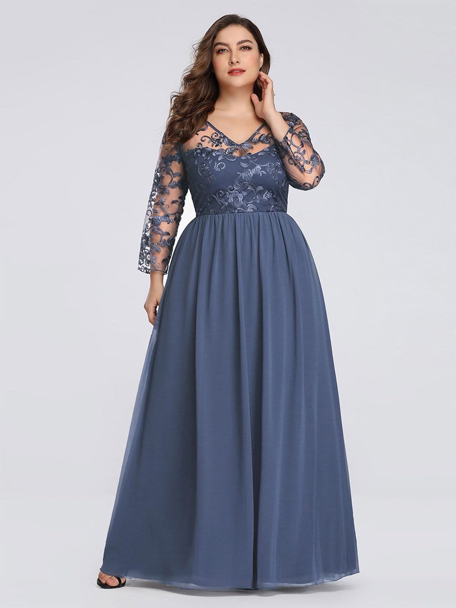 COLOR=Dusty Navy | Floor Length Evening Dress With Sheer Lace Bodice-Dusty Navy 10 COLOR=Dusty Navy | Floor Length Evening Dress With Sheer Lace Bodice-Dusty Navy 10