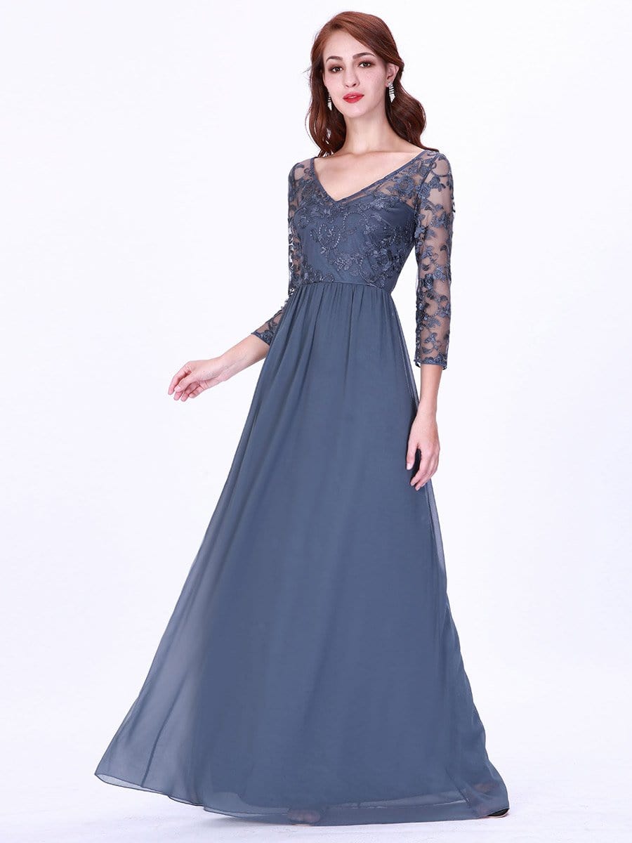 COLOR=Dusty Navy | Floor Length Evening Dress With Sheer Lace Bodice-Dusty Navy 4 COLOR=Dusty Navy | Floor Length Evening Dress With Sheer Lace Bodice-Dusty Navy 4