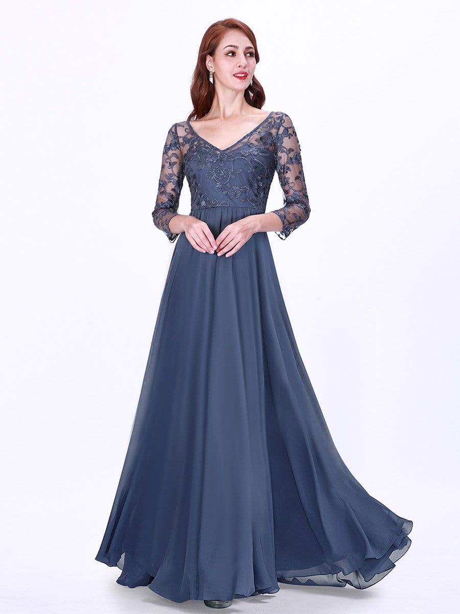 COLOR=Dusty Navy | Floor Length Evening Dress With Sheer Lace Bodice-Dusty Navy 5 COLOR=Dusty Navy | Floor Length Evening Dress With Sheer Lace Bodice-Dusty Navy 5