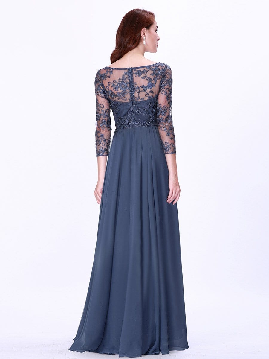 COLOR=Dusty Navy | Floor Length Evening Dress With Sheer Lace Bodice-Dusty Navy 6 COLOR=Dusty Navy | Floor Length Evening Dress With Sheer Lace Bodice-Dusty Navy 6