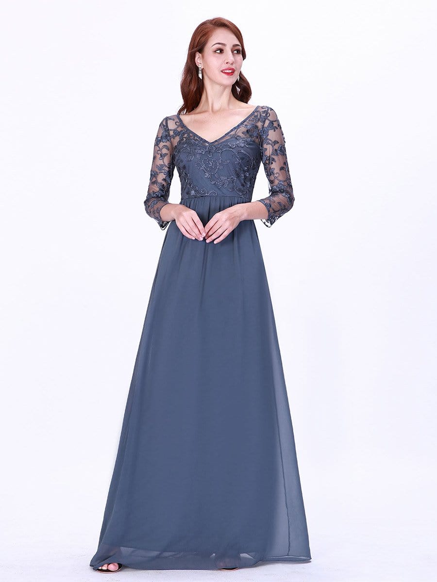 COLOR=Dusty Navy | Floor Length Evening Dress With Sheer Lace Bodice-Dusty Navy 8 COLOR=Dusty Navy | Floor Length Evening Dress With Sheer Lace Bodice-Dusty Navy 8