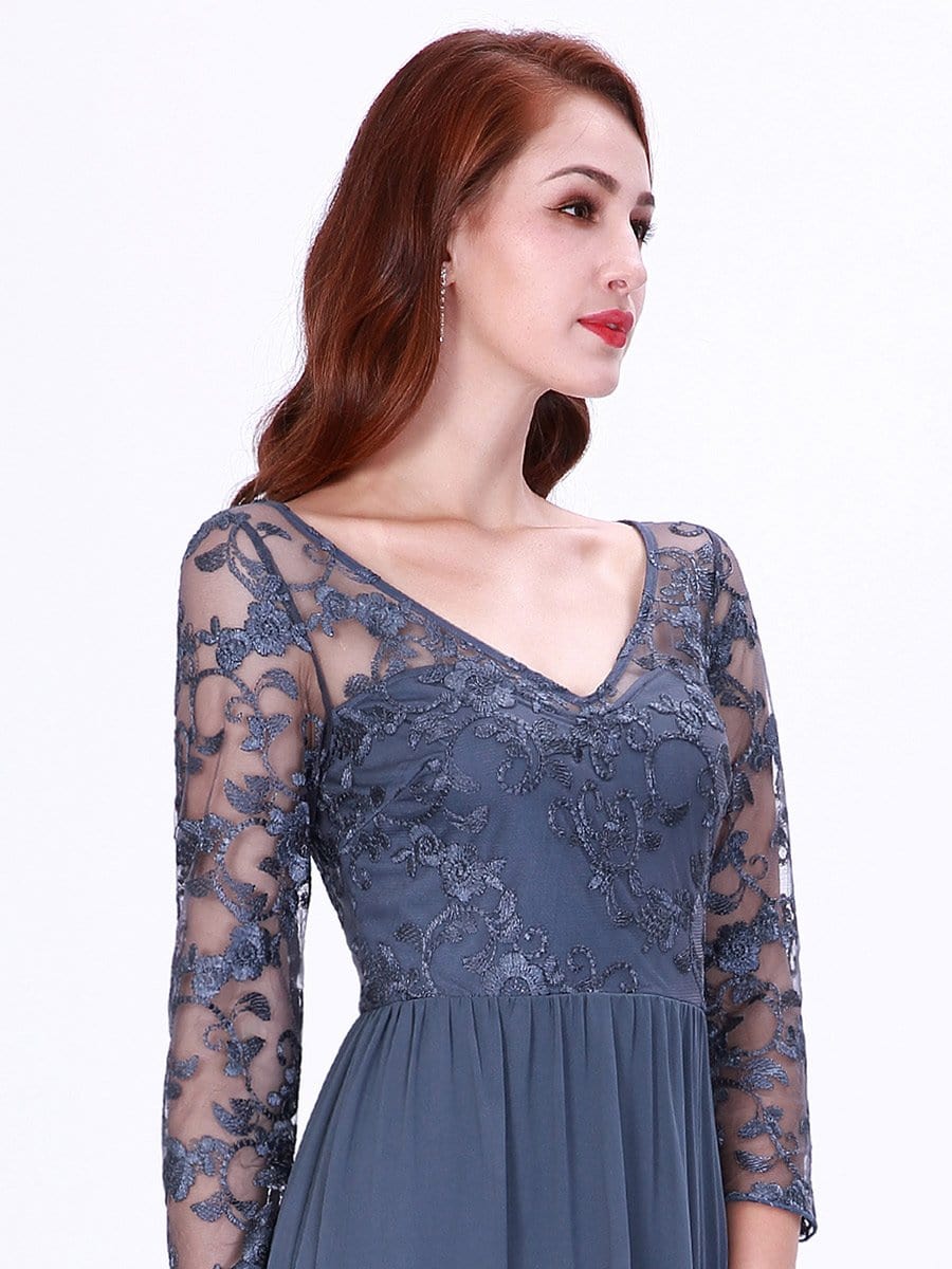 COLOR=Dusty Navy | Floor Length Evening Dress With Sheer Lace Bodice-Dusty Navy 9 COLOR=Dusty Navy | Floor Length Evening Dress With Sheer Lace Bodice-Dusty Navy 9