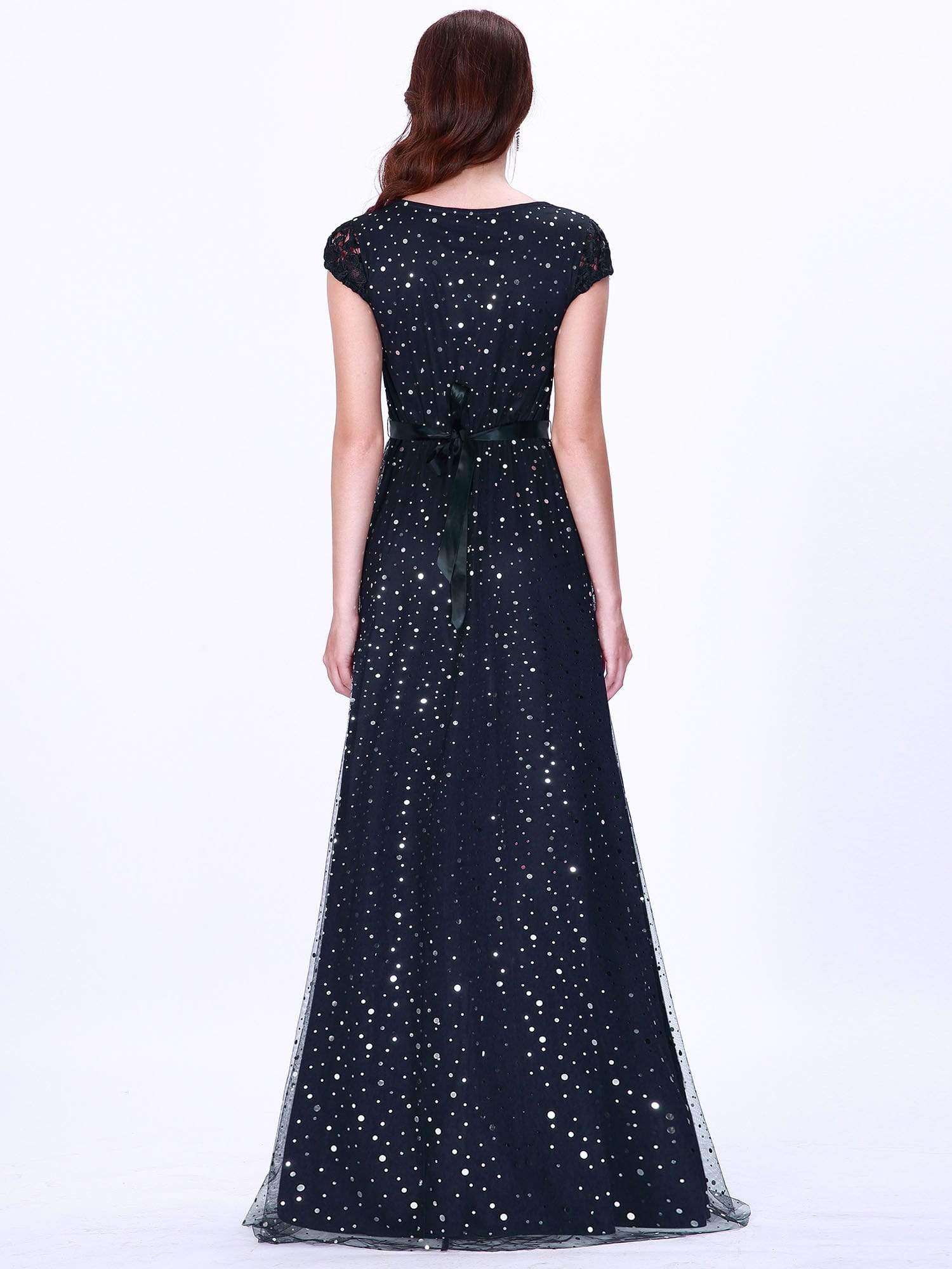 Color=Navy Blue | Elegant Cover Sleeve Floor Length Lace Evening Dress-Navy Blue 3 Color=Navy Blue | Elegant Cover Sleeve Floor Length Lace Evening Dress-Navy Blue 3