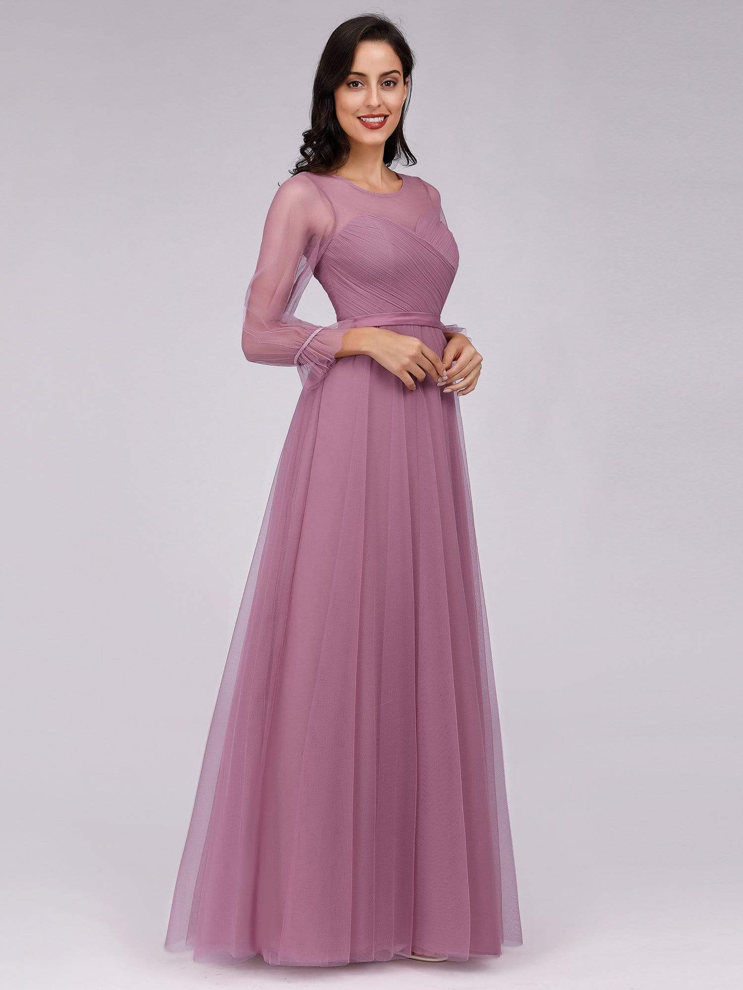 Color=Purple Orchid | Elegant Half Sleeve Floor Length Bridesmaid Dress-Purple Orchid 12 Color=Purple Orchid | Elegant Half Sleeve Floor Length Bridesmaid Dress-Purple Orchid 12
