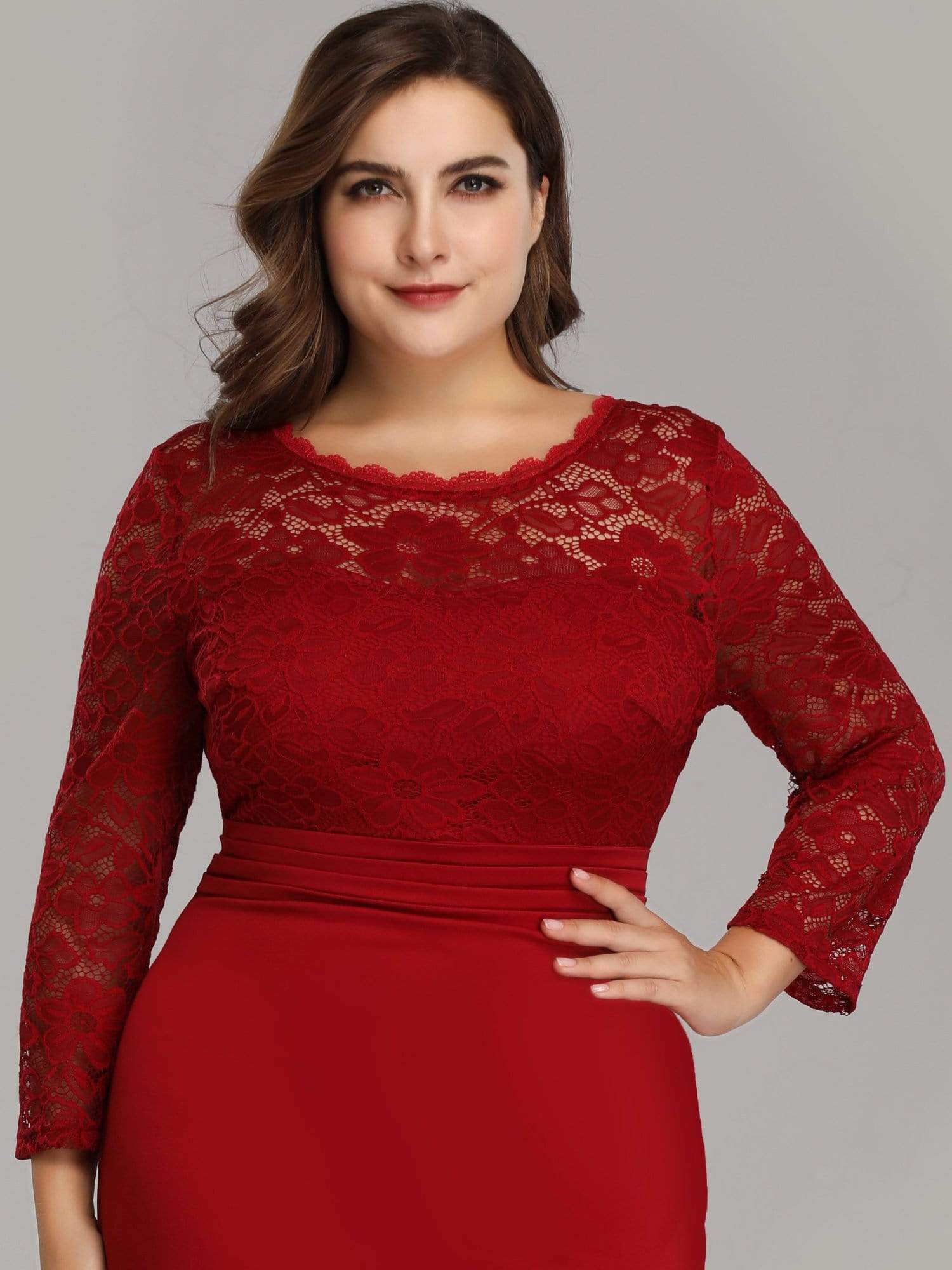 Color=Burgundy | Elegant Mermaid Illusion Neck Long Sleeve Lace Evening Dress-Burgundy 5 Color=Burgundy | Elegant Mermaid Illusion Neck Long Sleeve Lace Evening Dress-Burgundy 5