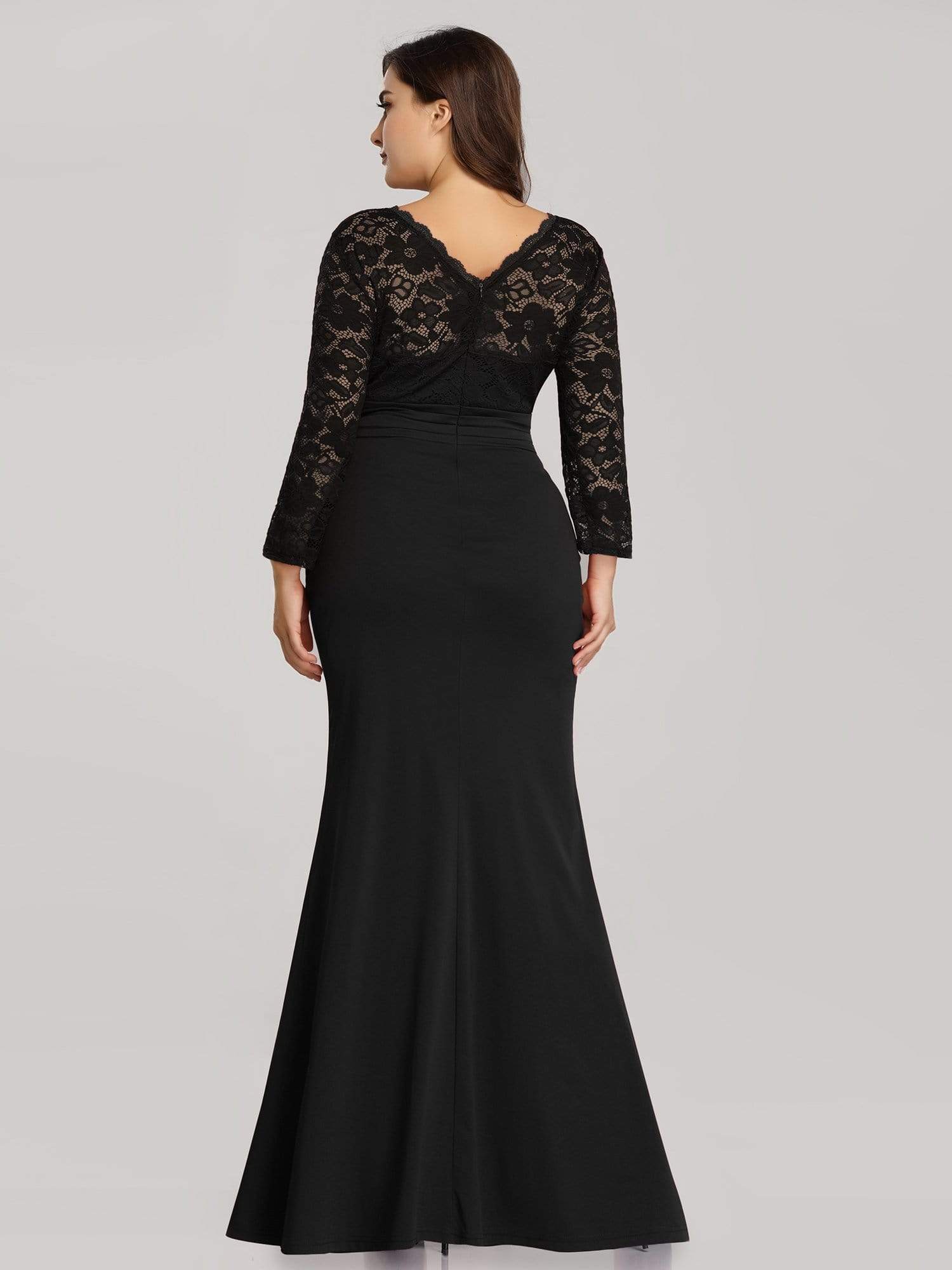 Color=Black | Elegant Mermaid Illusion Neck Long Sleeve Lace Evening Dress-Black 2 Color=Black | Elegant Mermaid Illusion Neck Long Sleeve Lace Evening Dress-Black 2