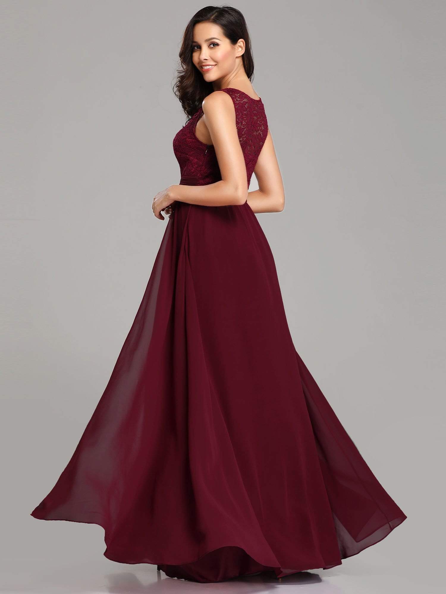Color=Burgundy | Round Neck Empire Waist Lace Dresses For Women-Burgundy 4 Color=Burgundy | Round Neck Empire Waist Lace Dresses For Women-Burgundy 4