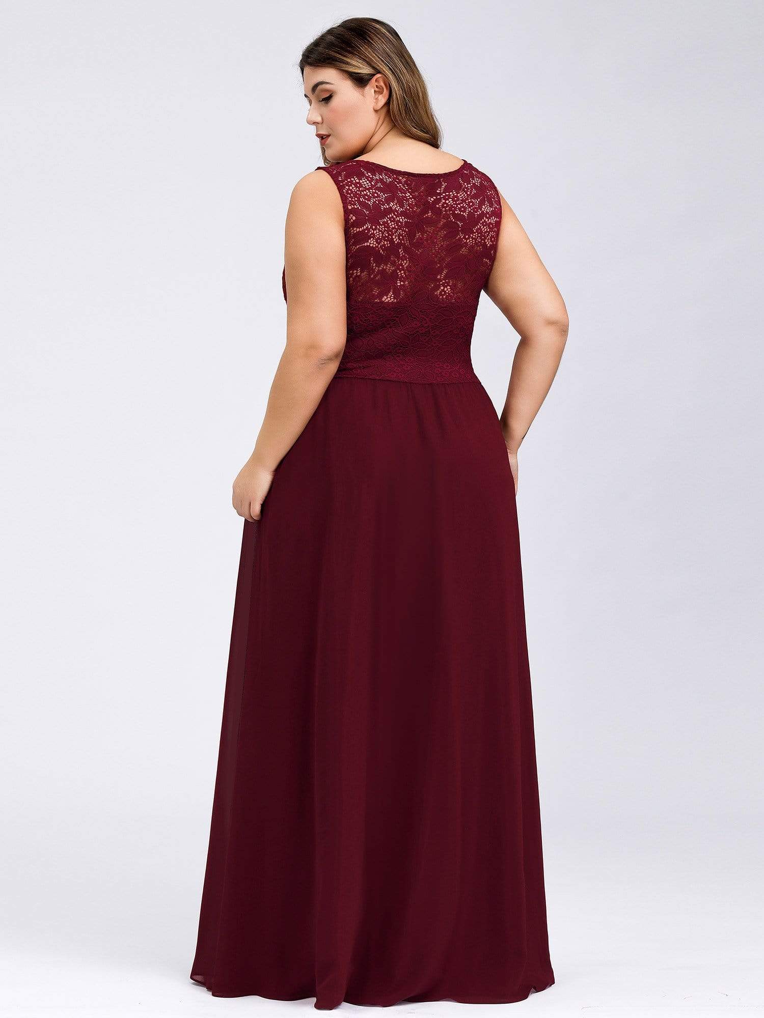 Color=Burgundy | Round Neck Empire Waist Lace Dresses For Women-Burgundy 9 Color=Burgundy | Round Neck Empire Waist Lace Dresses For Women-Burgundy 9