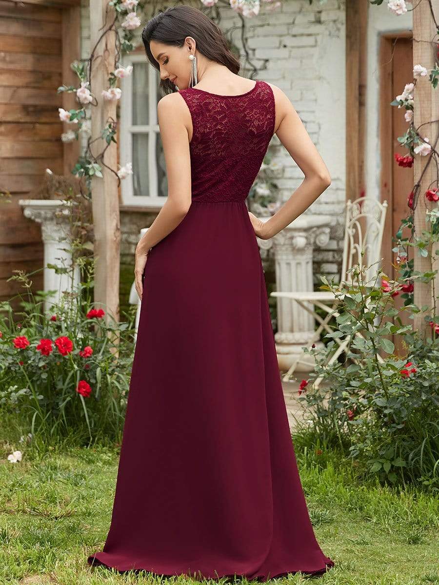 Color=Burgundy | Round Neck Empire Waist Lace Dresses For Women-Burgundy 2 Color=Burgundy | Round Neck Empire Waist Lace Dresses For Women-Burgundy 2