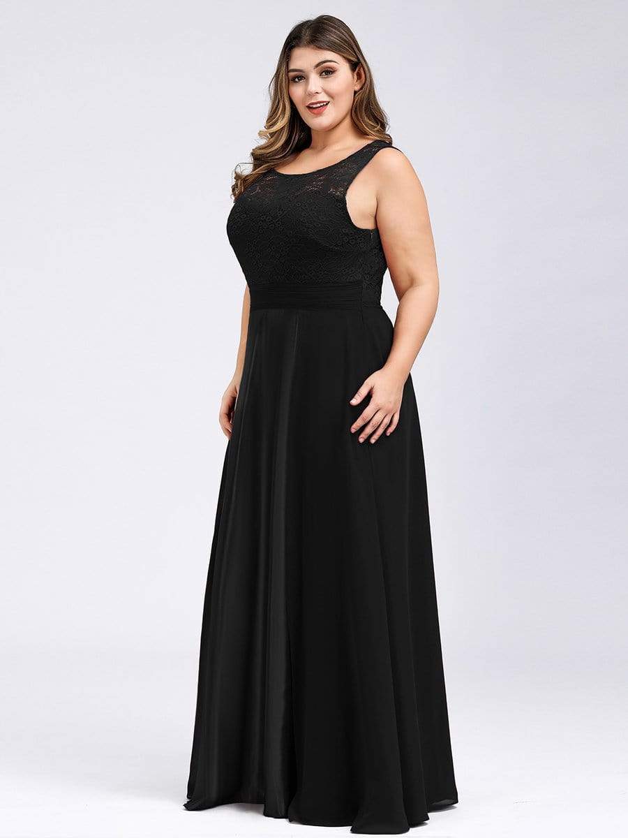 COLOR=Black | Plus Size Round Neck Empire Waist Lace Dresses For Women-Black 3 COLOR=Black | Plus Size Round Neck Empire Waist Lace Dresses For Women-Black 3