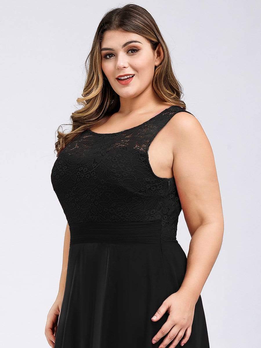 COLOR=Black | Plus Size Round Neck Empire Waist Lace Dresses For Women-Black 5 COLOR=Black | Plus Size Round Neck Empire Waist Lace Dresses For Women-Black 5