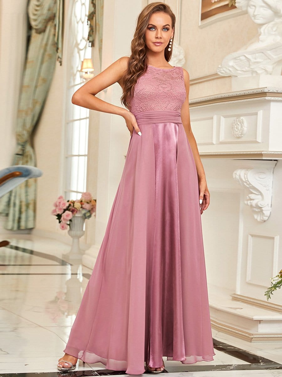 Round Neck Lace and Chiffon Evening Prom Dresses for Party