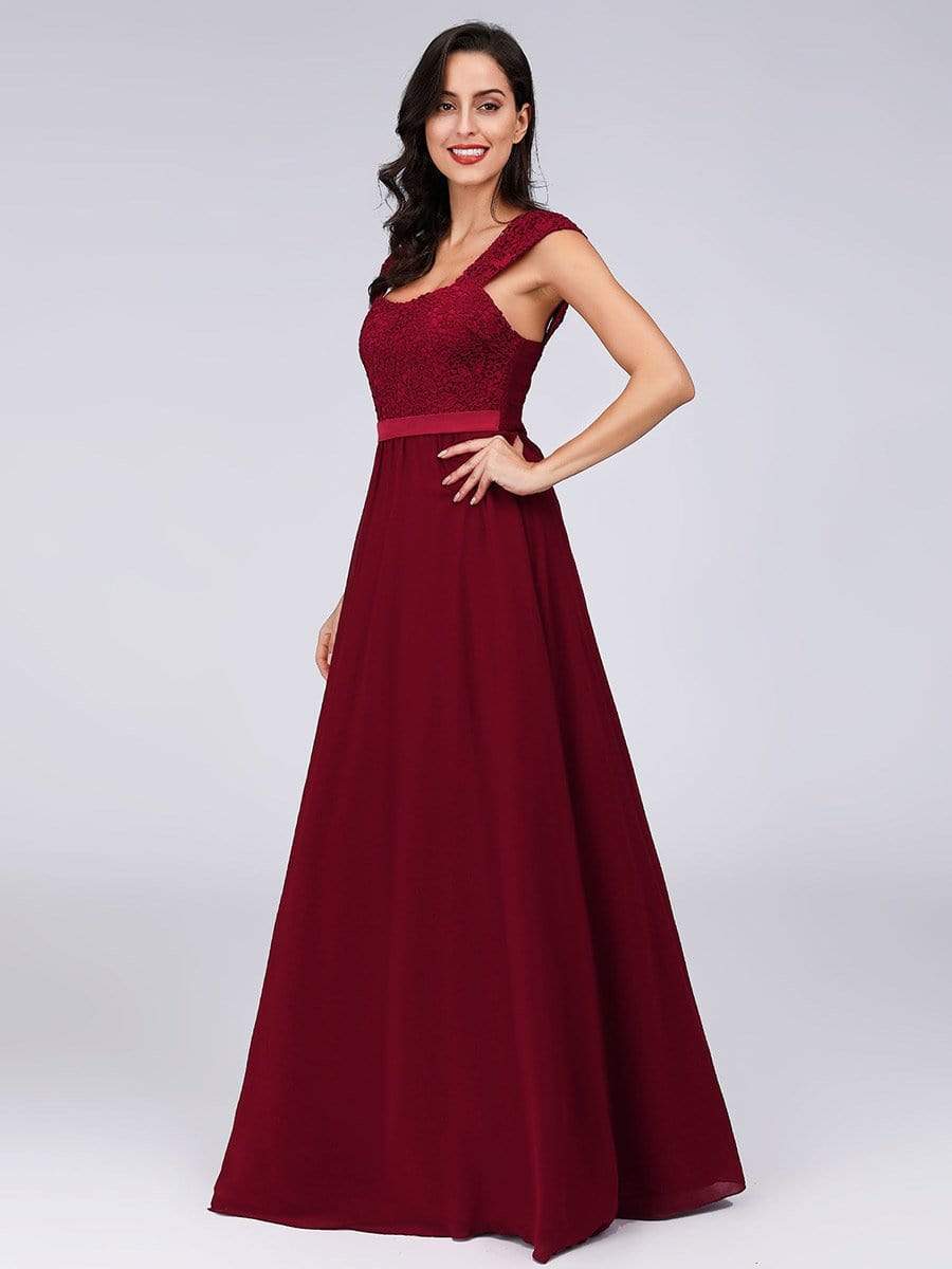 COLOR=Burgundy | Elegant A Line Long Chiffon Bridesmaid Dress With Lace Bodice-Burgundy 4 COLOR=Burgundy | Elegant A Line Long Chiffon Bridesmaid Dress With Lace Bodice-Burgundy 4