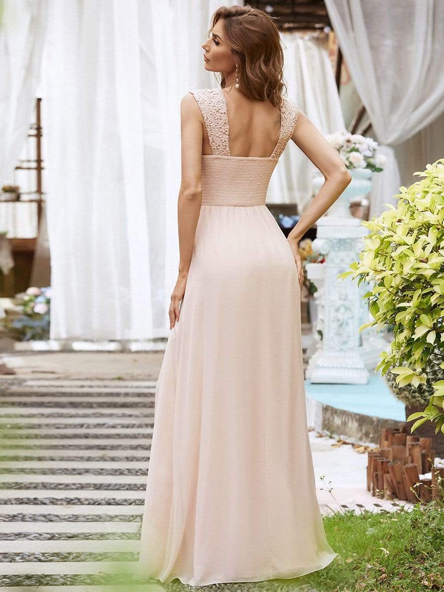 COLOR=Blush | Elegant A Line Long Chiffon Bridesmaid Dress With Lace Bodice-Blush 2 COLOR=Blush | Elegant A Line Long Chiffon Bridesmaid Dress With Lace Bodice-Blush 2