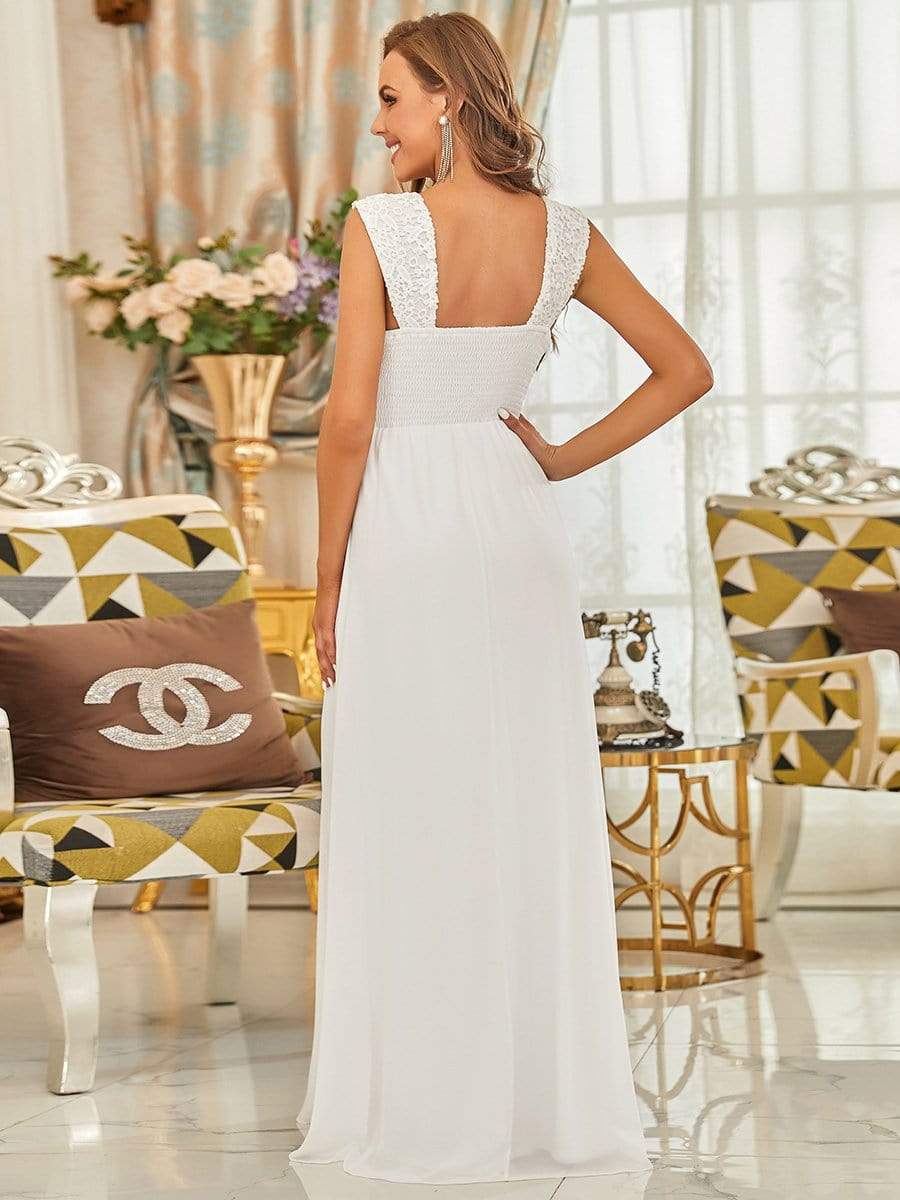 COLOR=Cream | Elegant A Line Long Chiffon Bridesmaid Dress With Lace Bodice-Cream 2 COLOR=Cream | Elegant A Line Long Chiffon Bridesmaid Dress With Lace Bodice-Cream 2