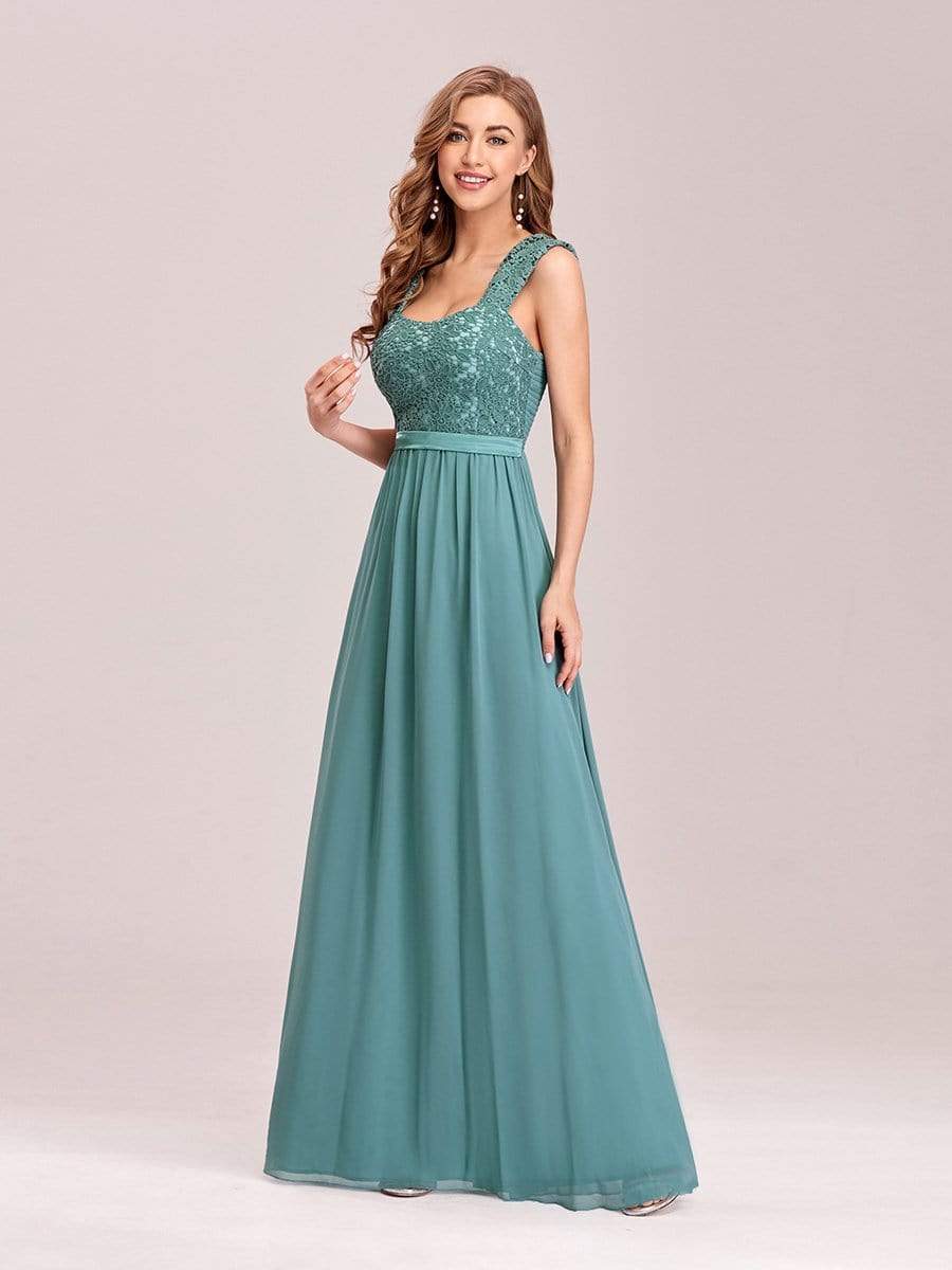 COLOR=Dusty Blue | Elegant A Line Long Chiffon Bridesmaid Dress With Lace Bodice-Dusty Blue 4 COLOR=Dusty Blue | Elegant A Line Long Chiffon Bridesmaid Dress With Lace Bodice-Dusty Blue 4