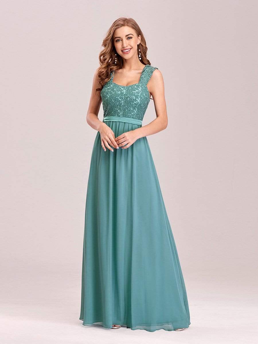 COLOR=Dusty Blue | Elegant A Line Long Chiffon Bridesmaid Dress With Lace Bodice-Dusty Blue 1 COLOR=Dusty Blue | Elegant A Line Long Chiffon Bridesmaid Dress With Lace Bodice-Dusty Blue 1