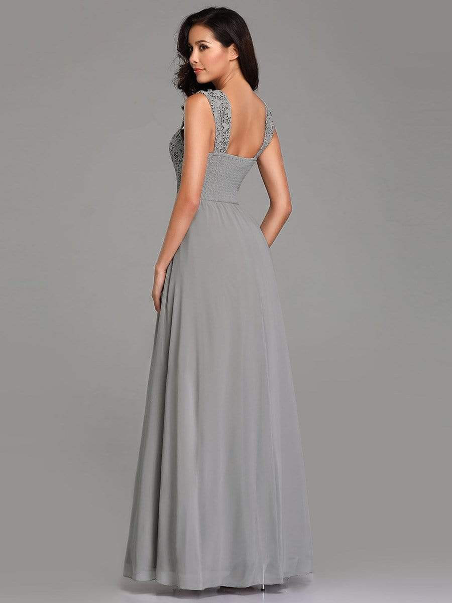 COLOR=Grey | Elegant A Line Long Chiffon Bridesmaid Dress With Lace Bodice-Grey 2 COLOR=Grey | Elegant A Line Long Chiffon Bridesmaid Dress With Lace Bodice-Grey 2