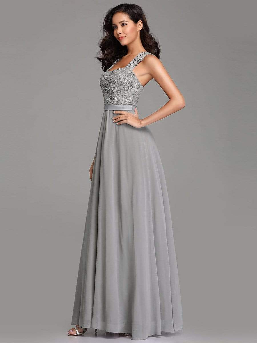 COLOR=Grey | Elegant A Line Long Chiffon Bridesmaid Dress With Lace Bodice-Grey 3 COLOR=Grey | Elegant A Line Long Chiffon Bridesmaid Dress With Lace Bodice-Grey 3