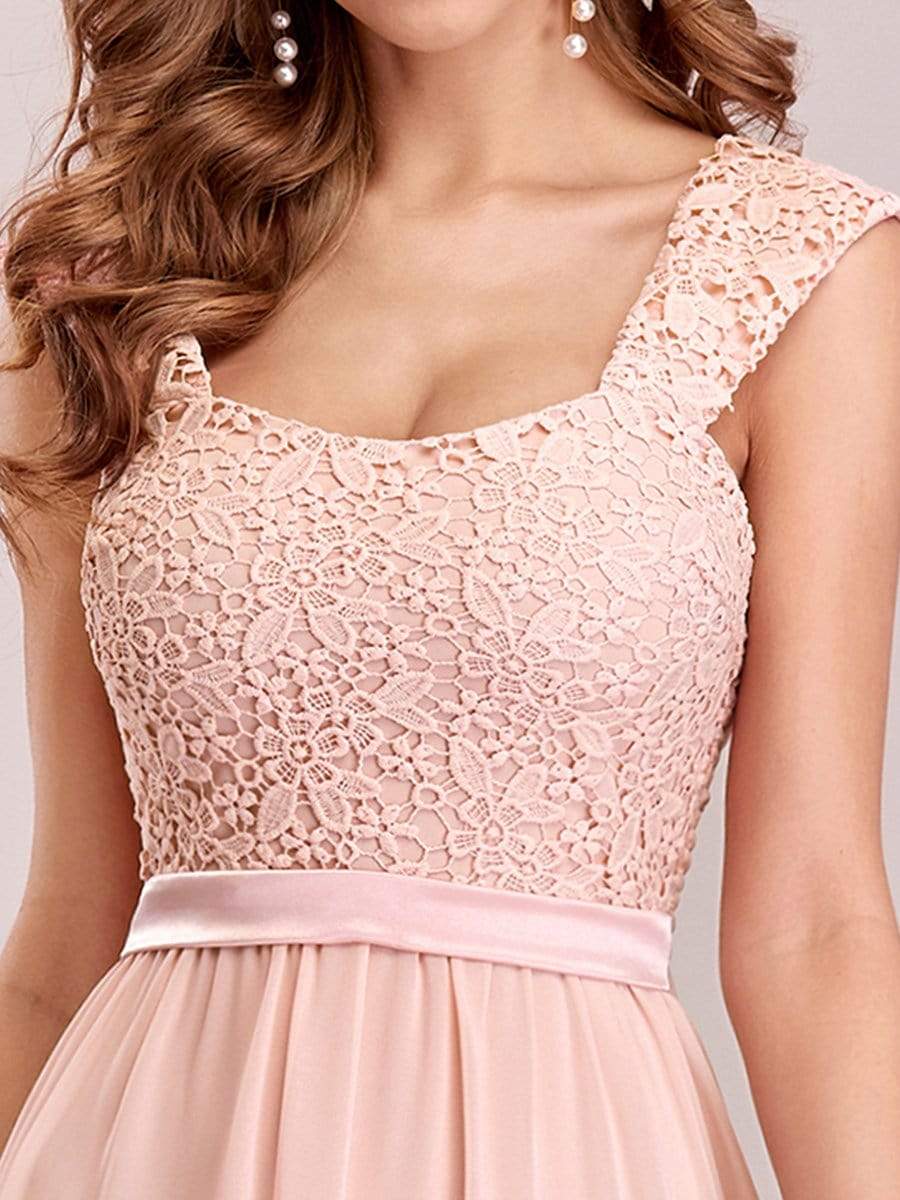 COLOR=Pink | Elegant A Line Long Chiffon Bridesmaid Dress With Lace Bodice-Pink 4 COLOR=Pink | Elegant A Line Long Chiffon Bridesmaid Dress With Lace Bodice-Pink 4
