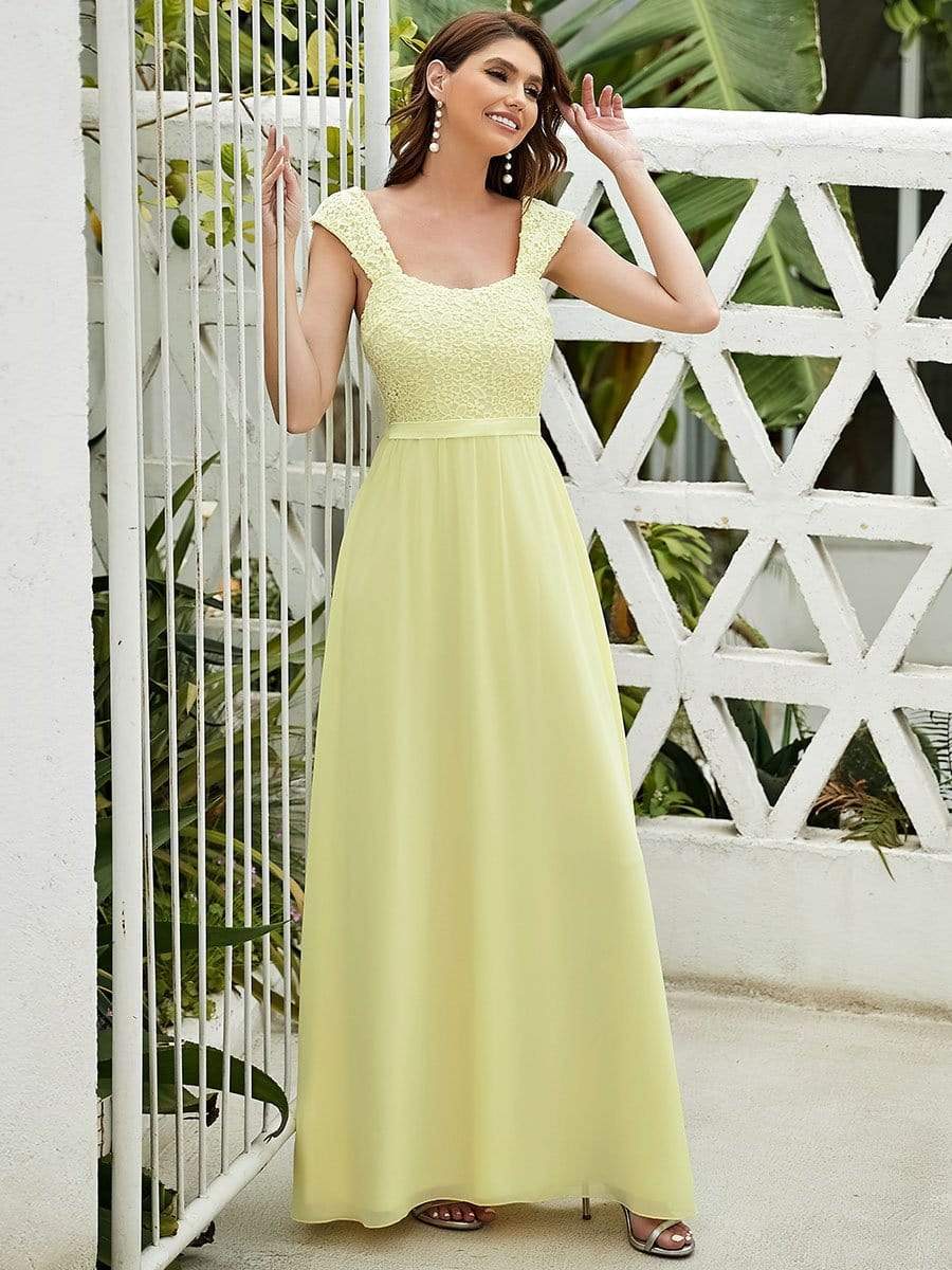 COLOR=Yellow | Elegant A Line Long Chiffon Bridesmaid Dress With Lace Bodice-Yellow 5 COLOR=Yellow | Elegant A Line Long Chiffon Bridesmaid Dress With Lace Bodice-Yellow 5