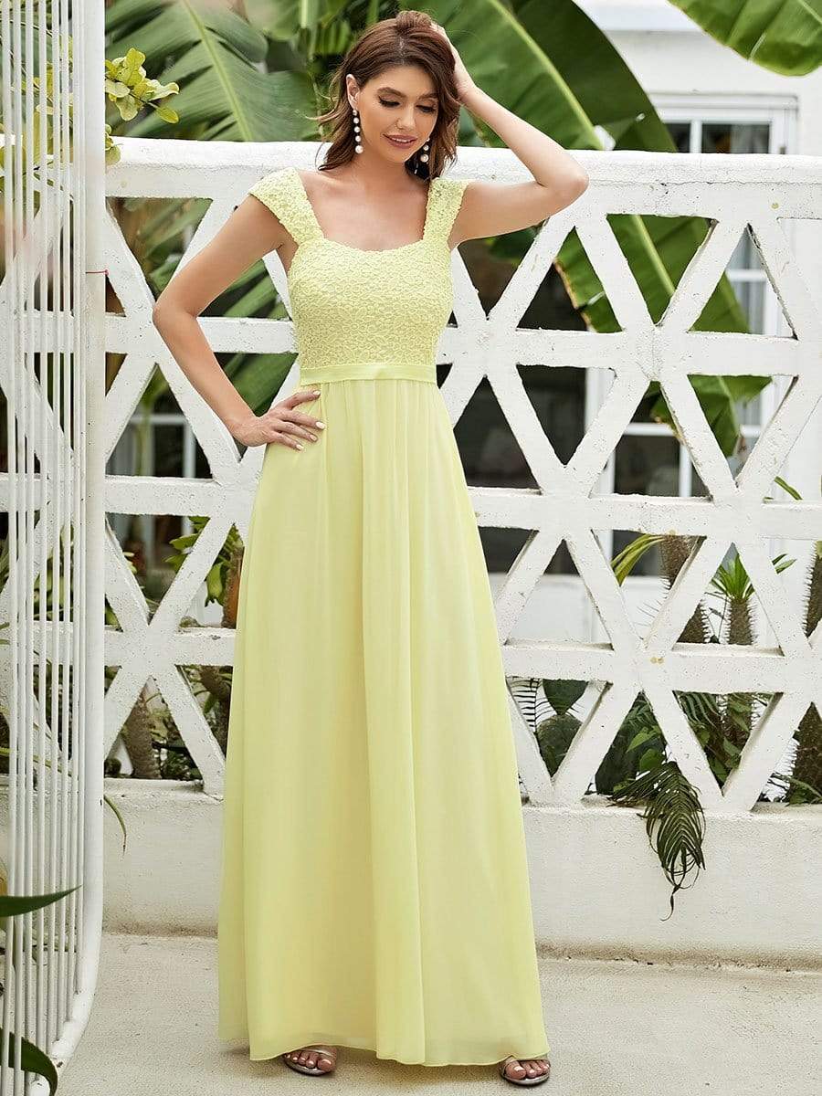 COLOR=Yellow | Elegant A Line Long Chiffon Bridesmaid Dress With Lace Bodice-Yellow 4 COLOR=Yellow | Elegant A Line Long Chiffon Bridesmaid Dress With Lace Bodice-Yellow 4