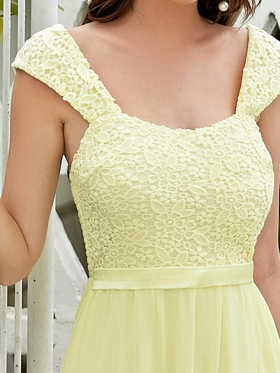 COLOR=Yellow | Elegant A Line Long Chiffon Bridesmaid Dress With Lace Bodice-Yellow 3 COLOR=Yellow | Elegant A Line Long Chiffon Bridesmaid Dress With Lace Bodice-Yellow 3