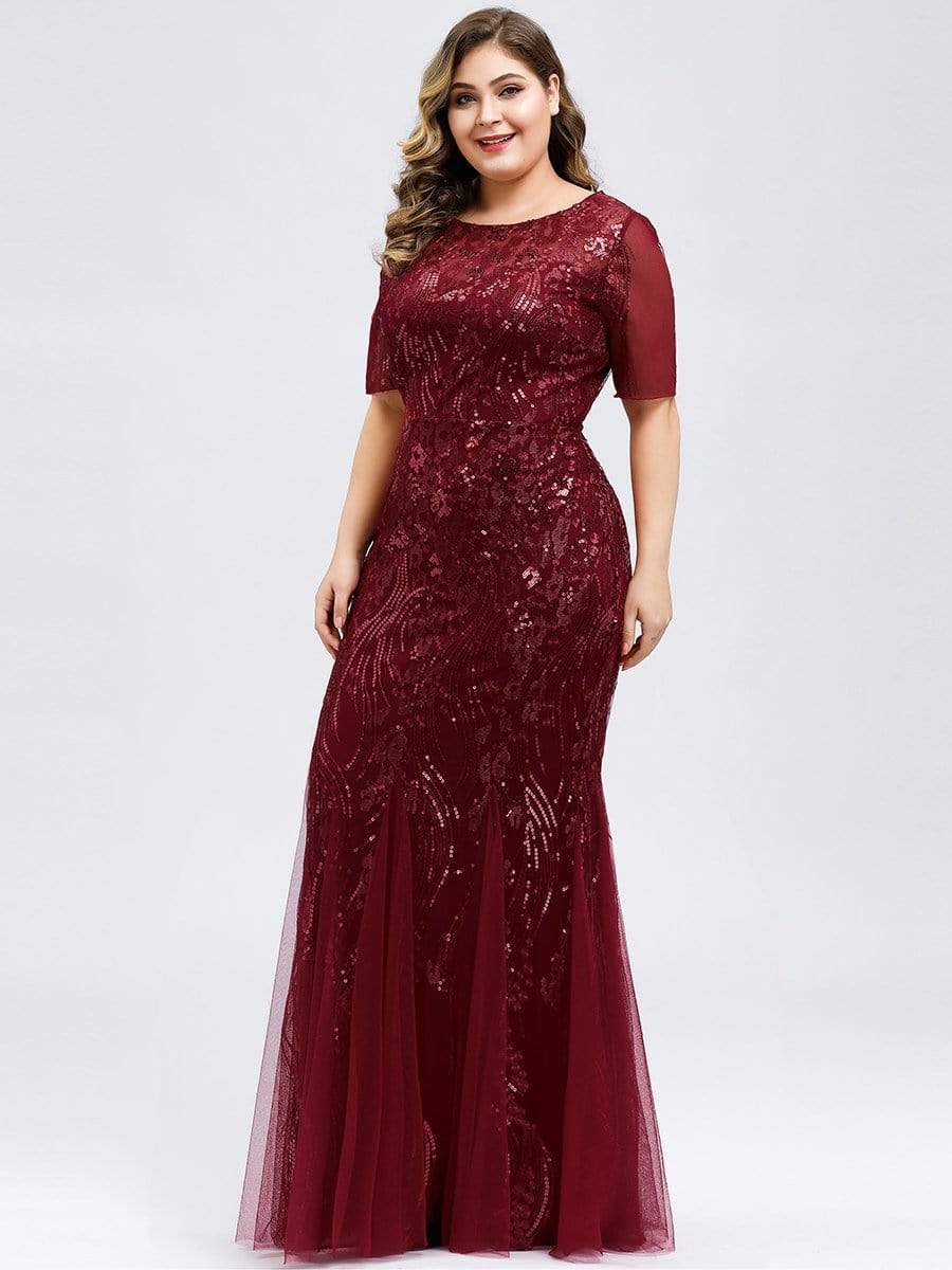 Color=Burgundy | Delicate Embroidery Sequin Fishtail Evening Dress-Burgundy 3 Color=Burgundy | Delicate Embroidery Sequin Fishtail Evening Dress-Burgundy 3