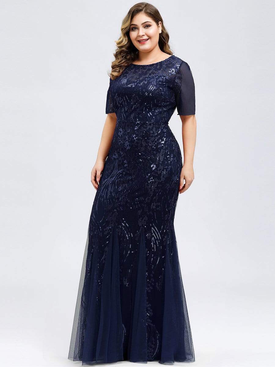 Color=Navy Blue | Delicate Embroidery Sequin Fishtail Evening Dress-Navy Blue 3 Color=Navy Blue | Delicate Embroidery Sequin Fishtail Evening Dress-Navy Blue 3