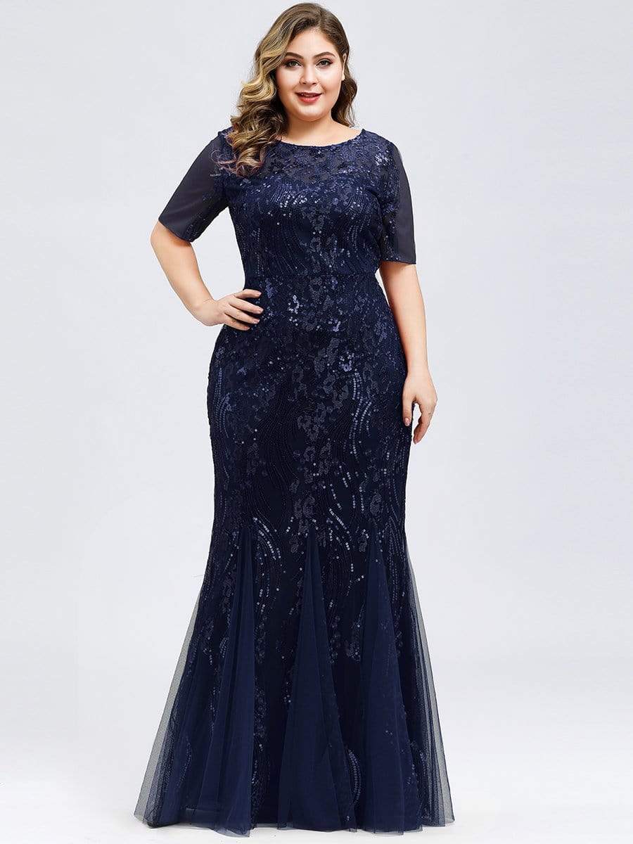 Color=Navy Blue | Delicate Embroidery Sequin Fishtail Evening Dress-Navy Blue 4 Color=Navy Blue | Delicate Embroidery Sequin Fishtail Evening Dress-Navy Blue 4